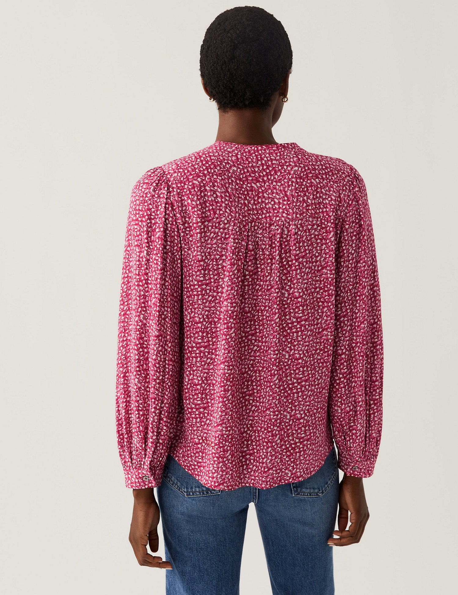 Printed Round Neck Long Sleeve Blouse