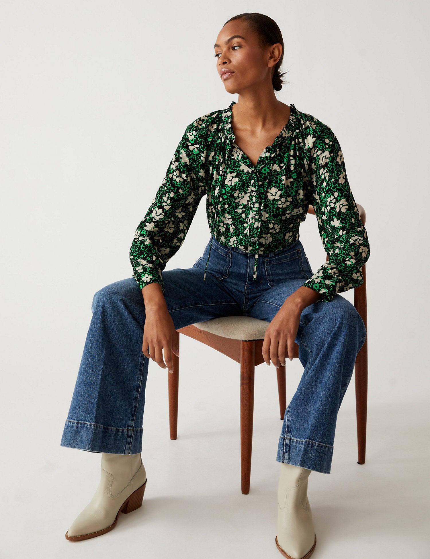 Modal Blend Floral Long Sleeve Blouse