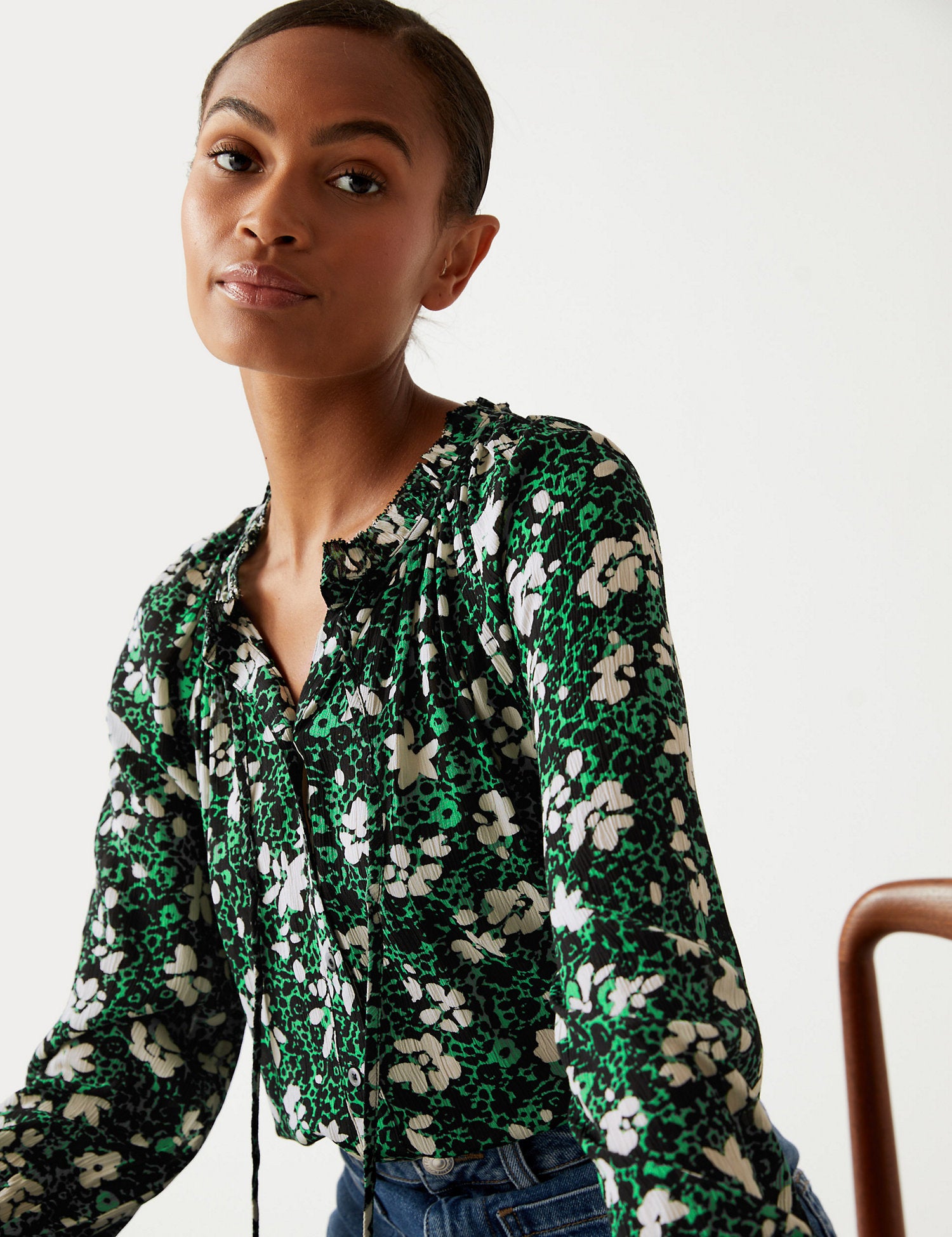 Modal Blend Floral Long Sleeve Blouse