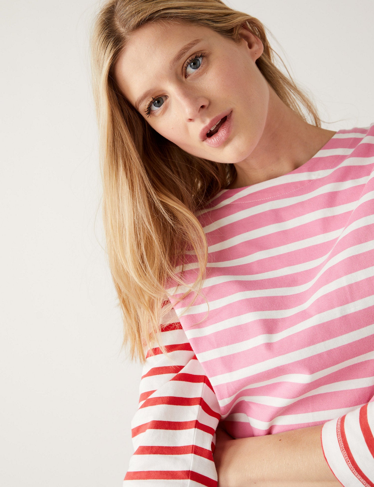 Pure Cotton Striped Crew Neck Top