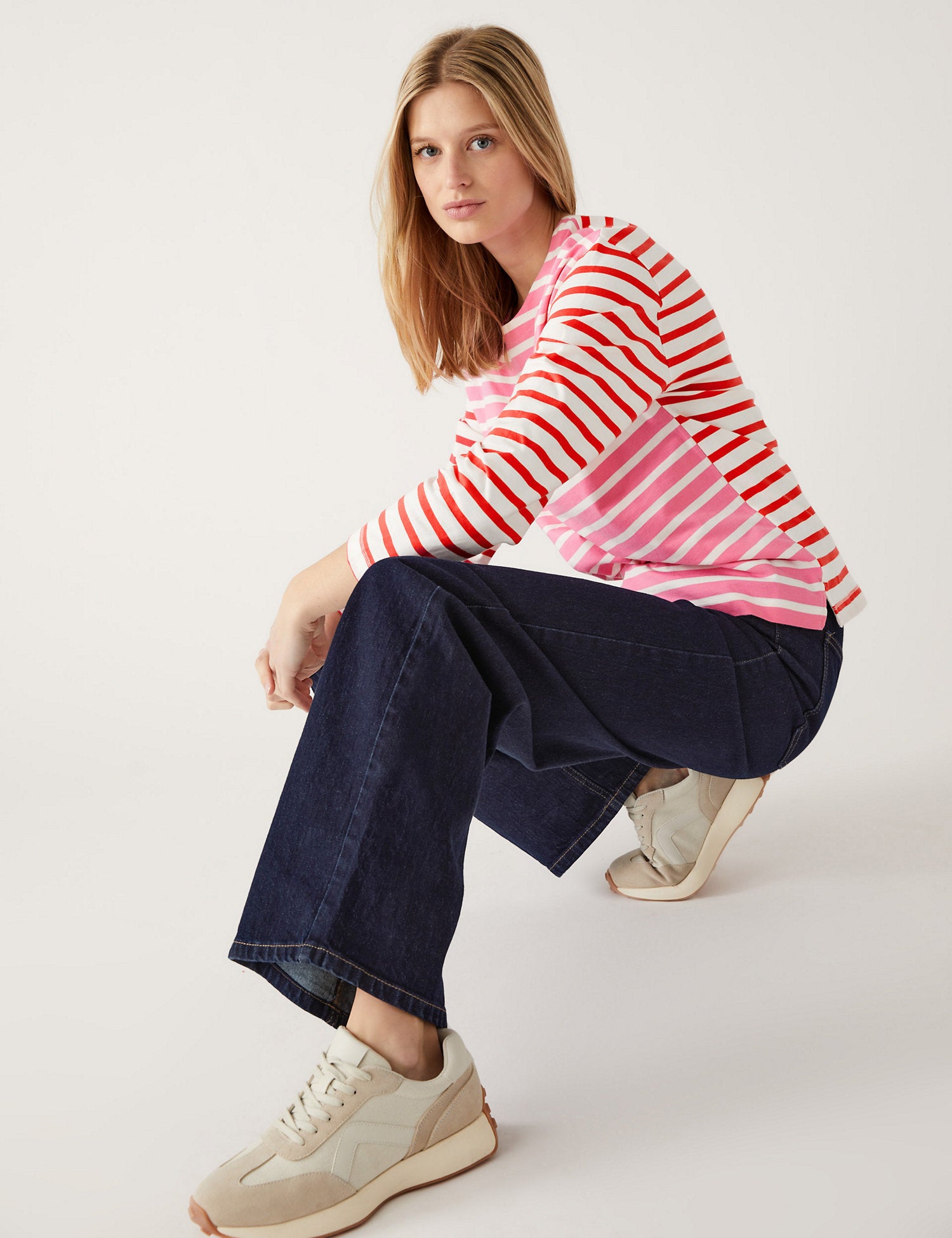 Pure Cotton Striped Crew Neck Top