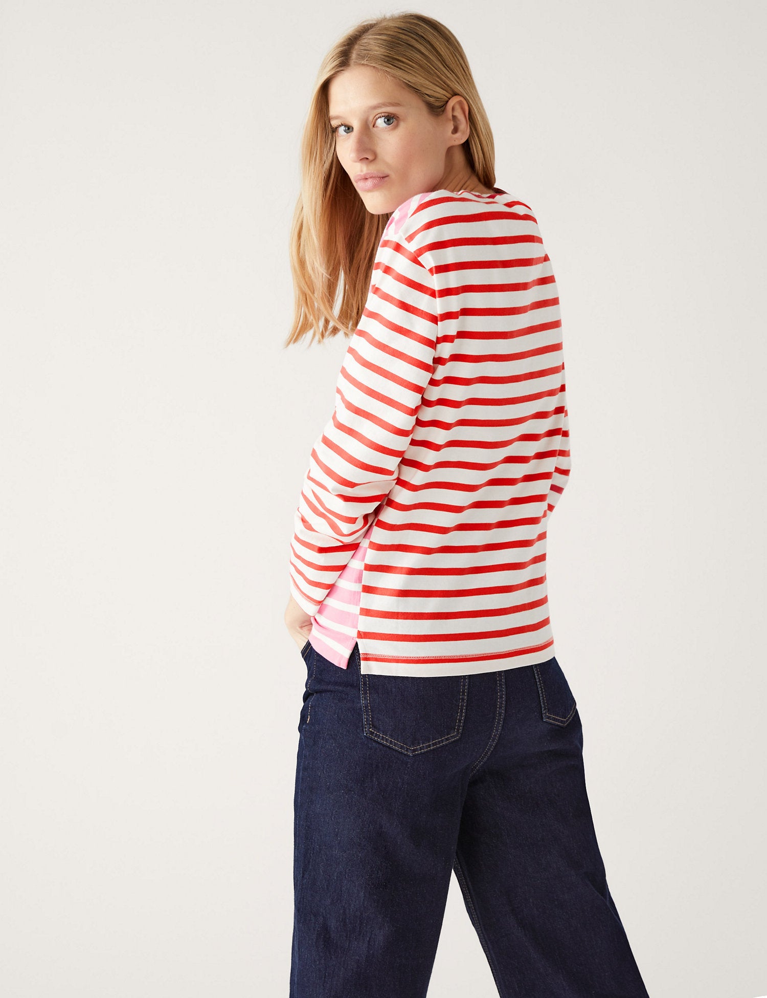 Pure Cotton Striped Crew Neck Top