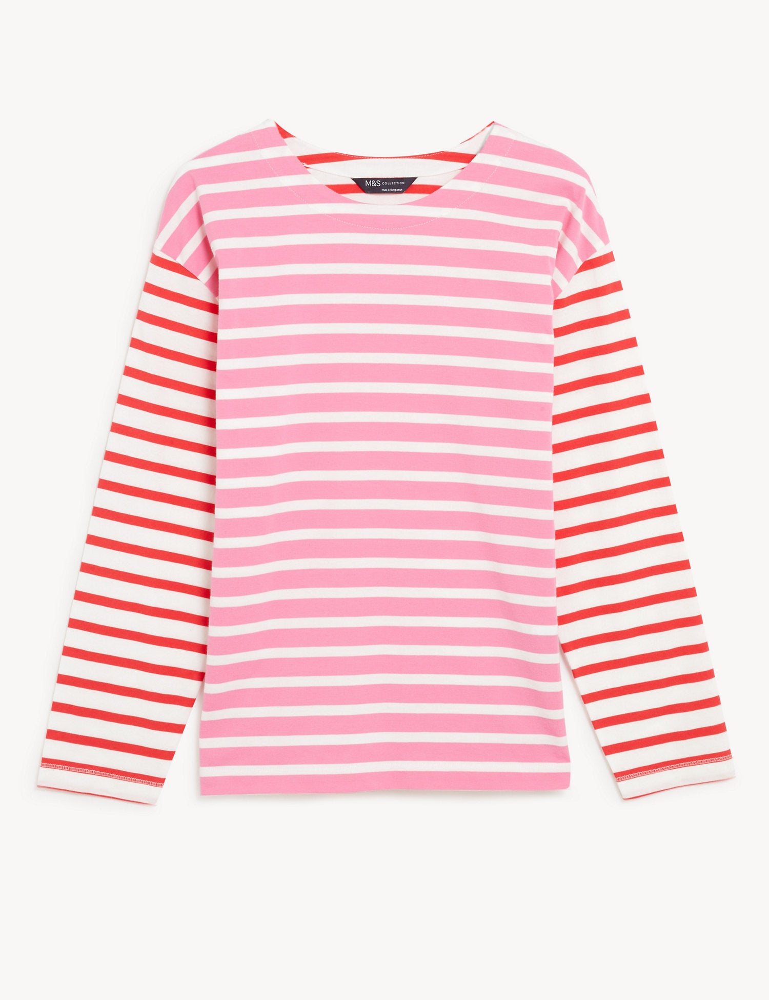 Pure Cotton Striped Crew Neck Top