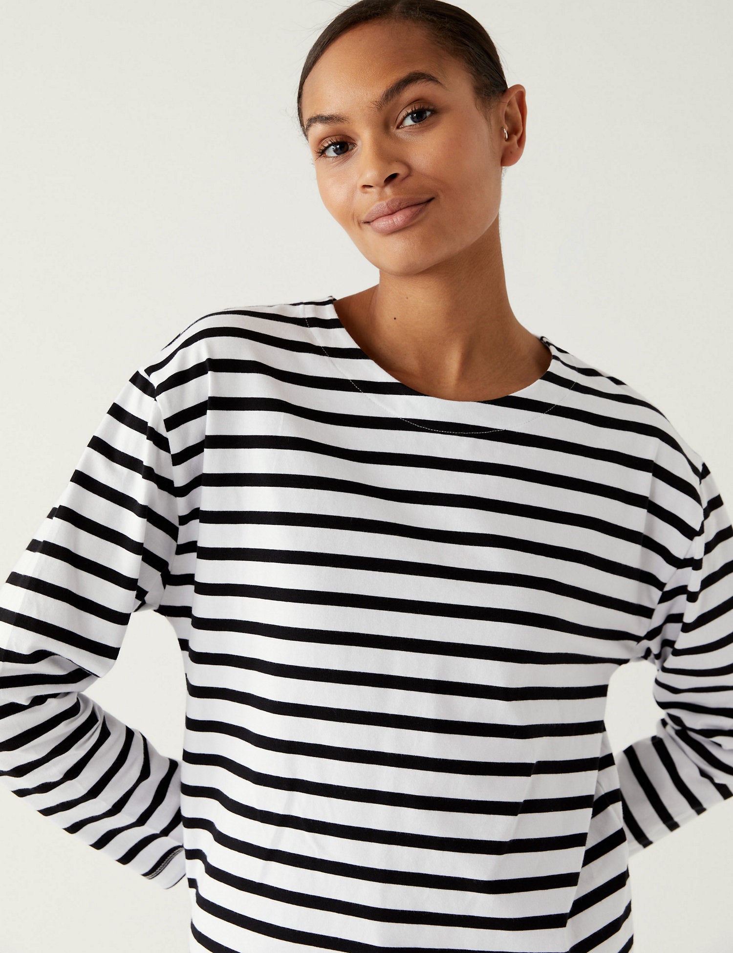 Pure Cotton Striped Crew Neck Top