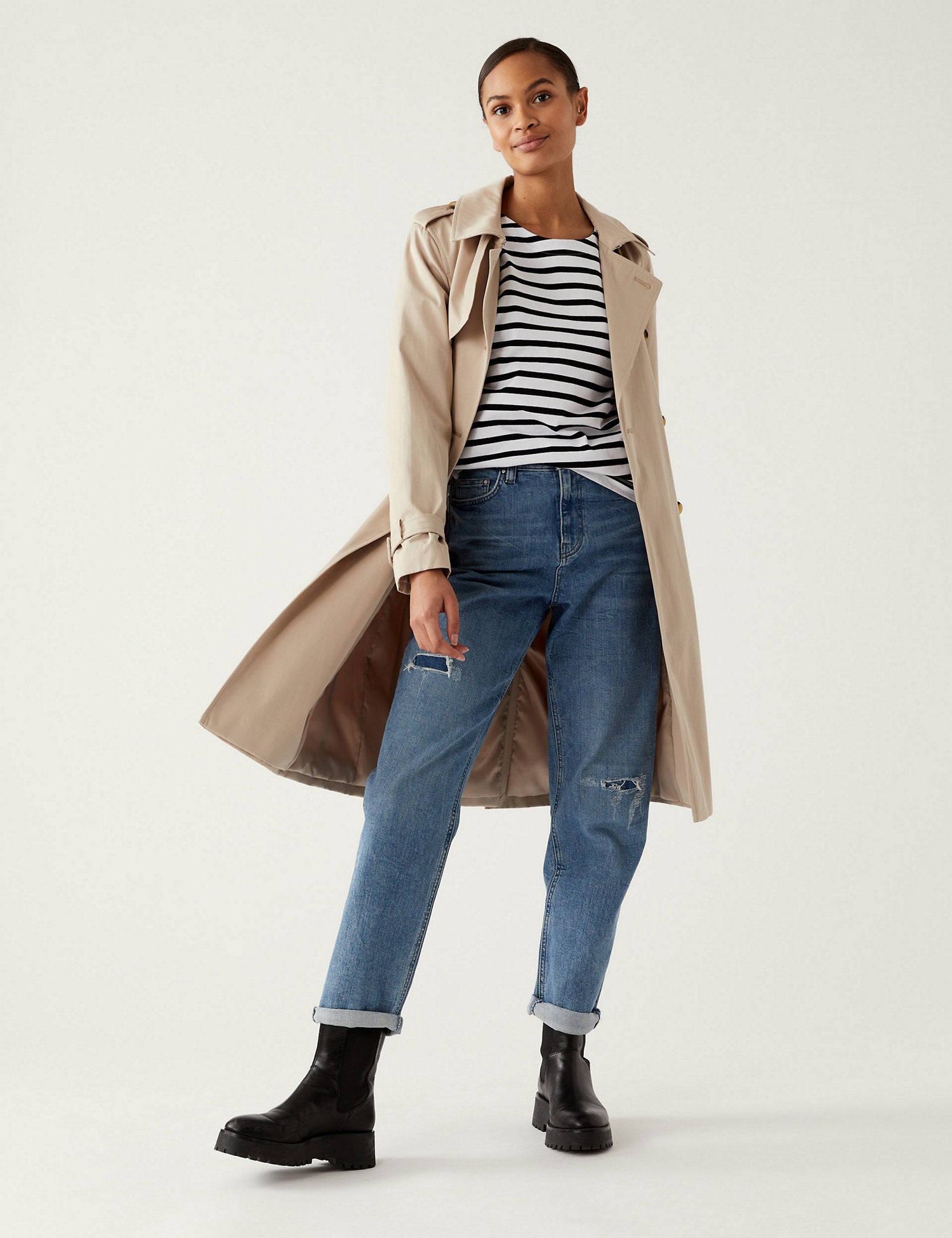 Pure Cotton Striped Crew Neck Top