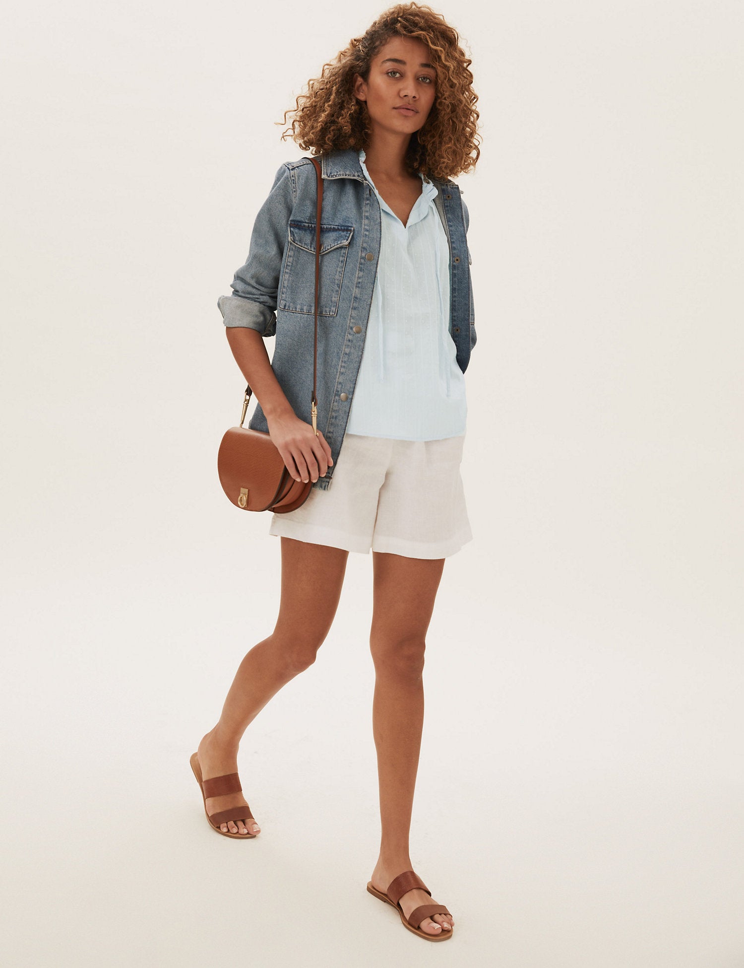 Pure Cotton Tie Neck Short Sleeve Blouse