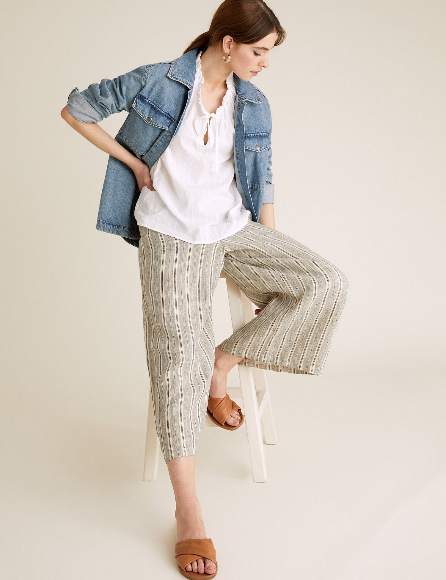Pure Cotton Tie Neck Short Sleeve Blouse