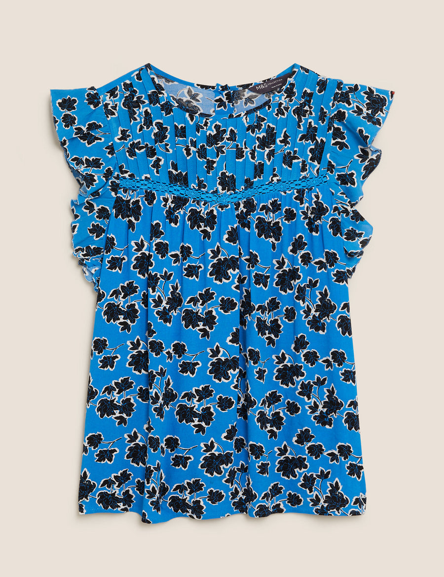 Leaf Print Relaxed Angel Sleeve Top