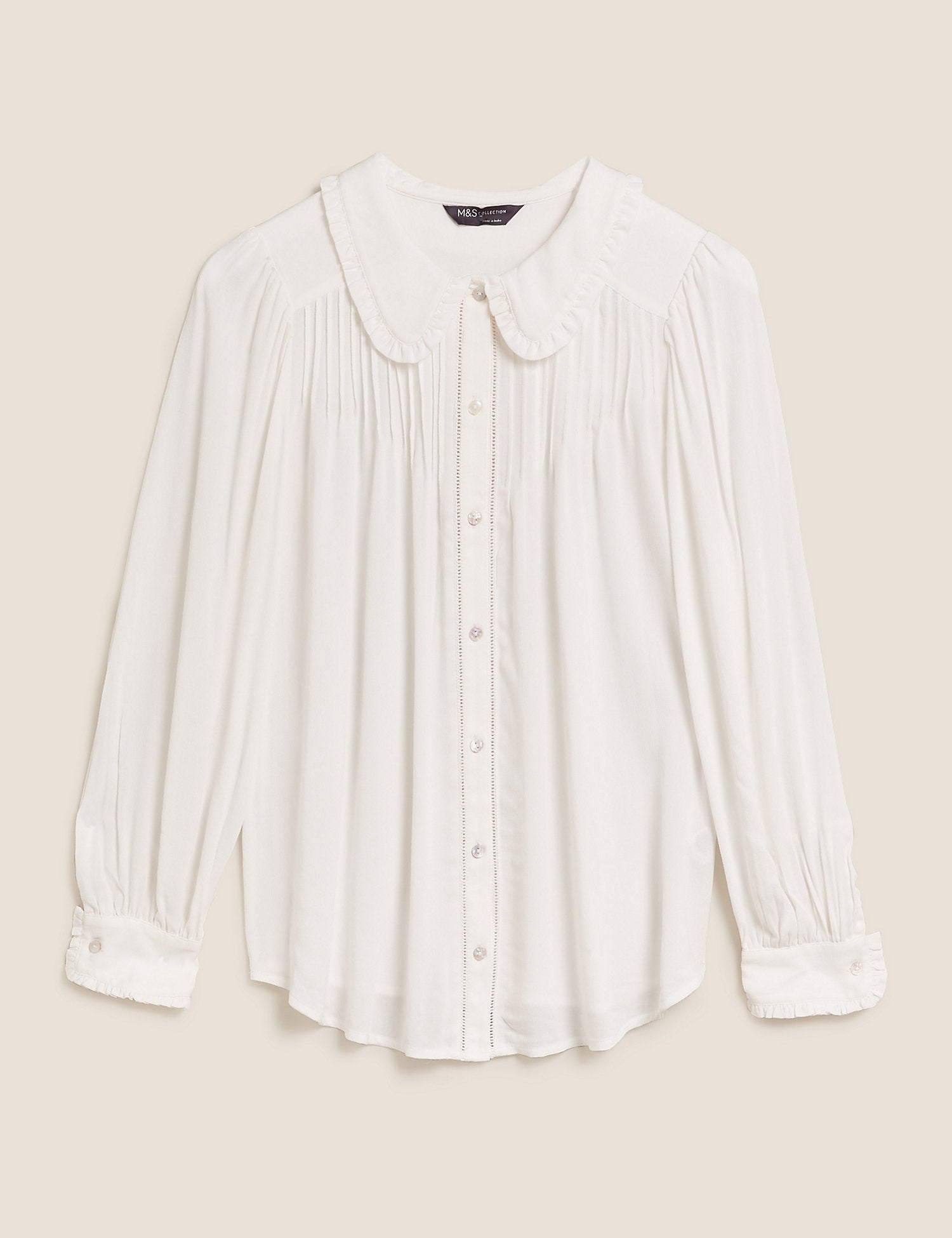 Crepe Peter Pan Collar Pintuck Shirt