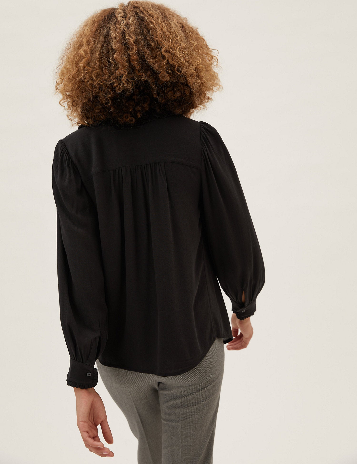 Crepe Peter Pan Collar Pintuck Shirt