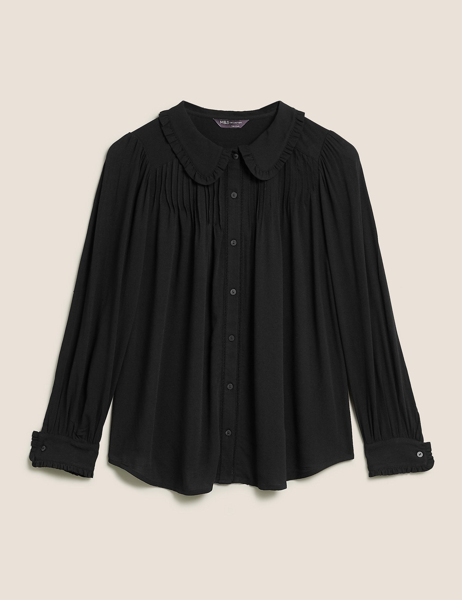 Crepe Peter Pan Collar Pintuck Shirt