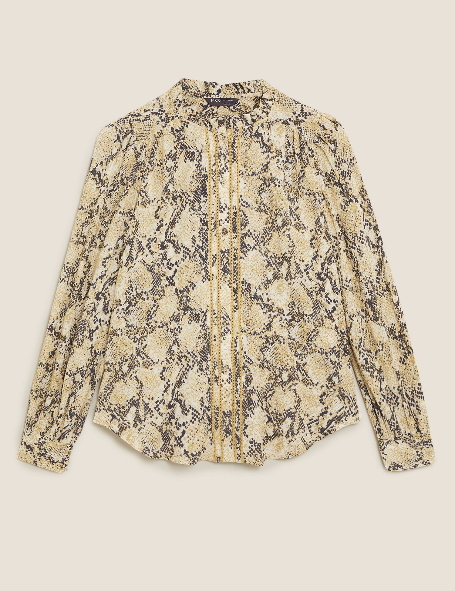 Printed Frill Neck Long Sleeve Blouse