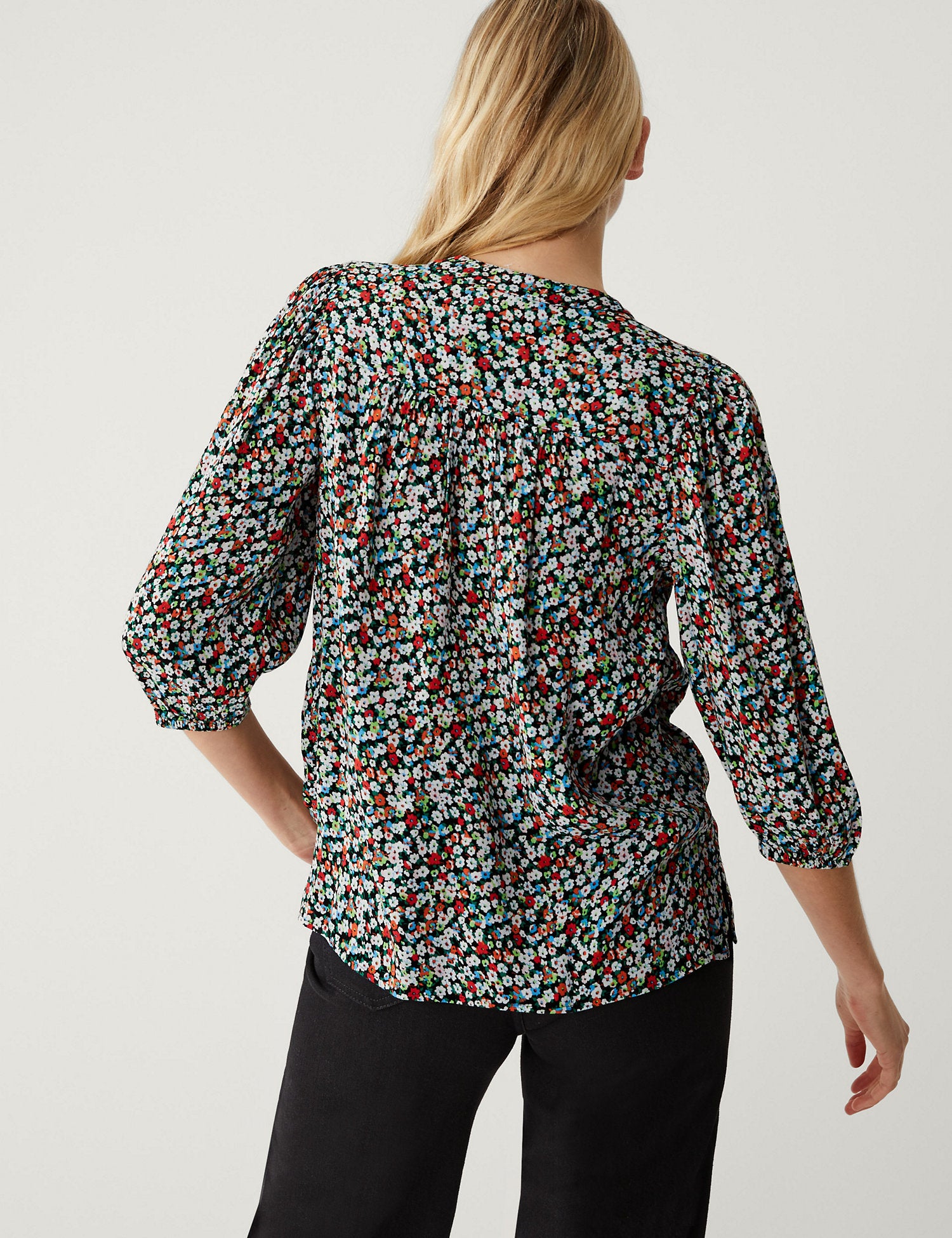 Floral Button Detail 3/4 Sleeve Blouse