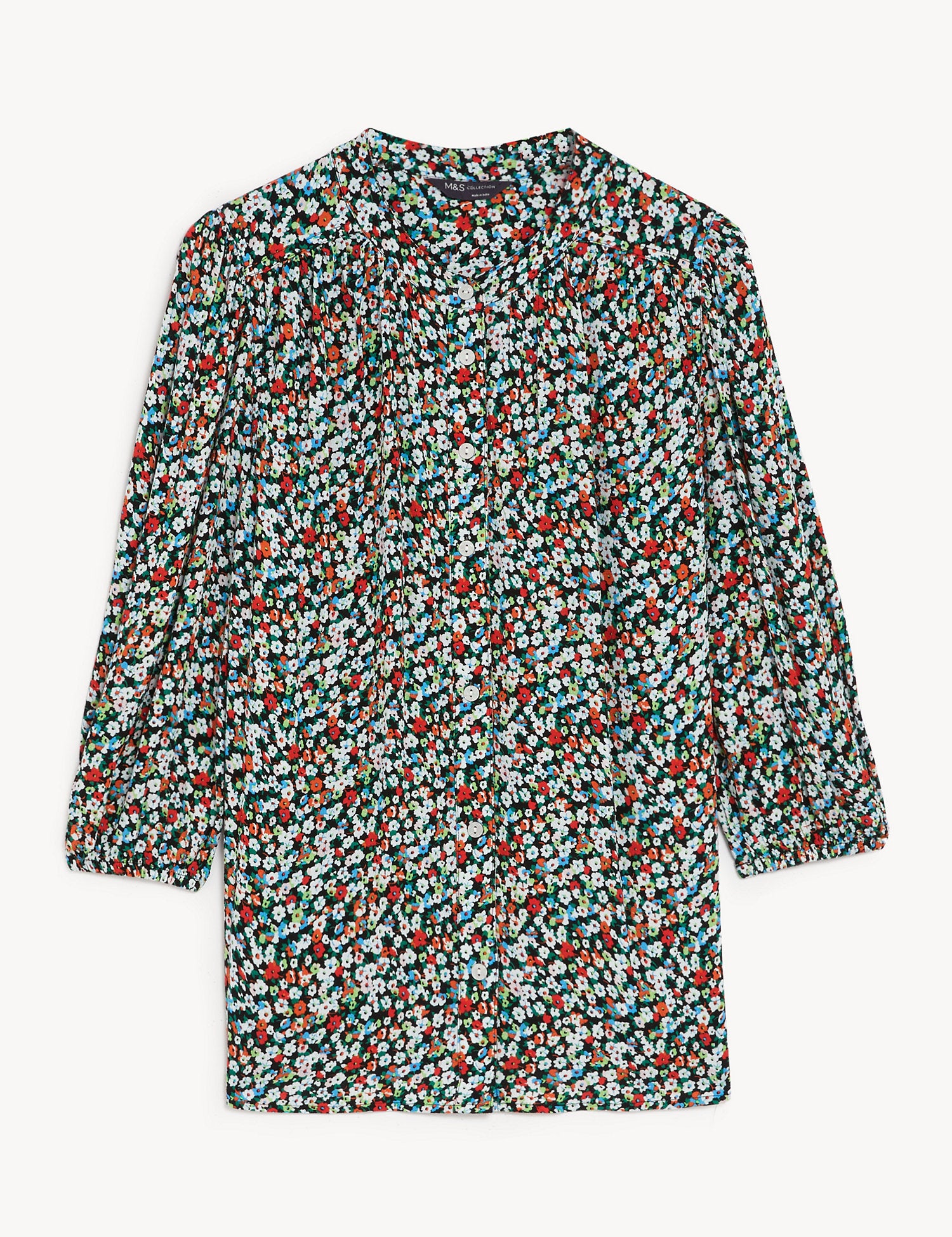 Floral Button Detail 3/4 Sleeve Blouse