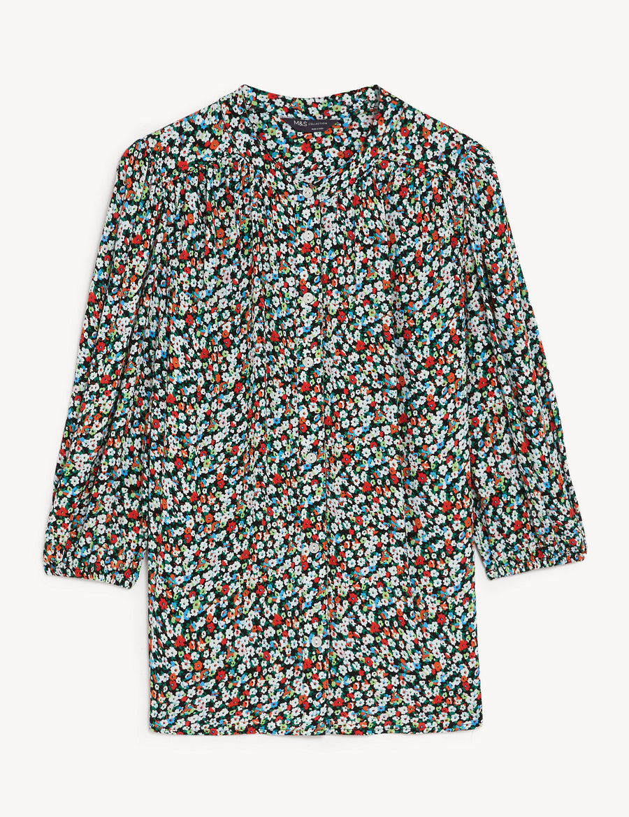 Floral Button Detail 3/4 Sleeve Blouse