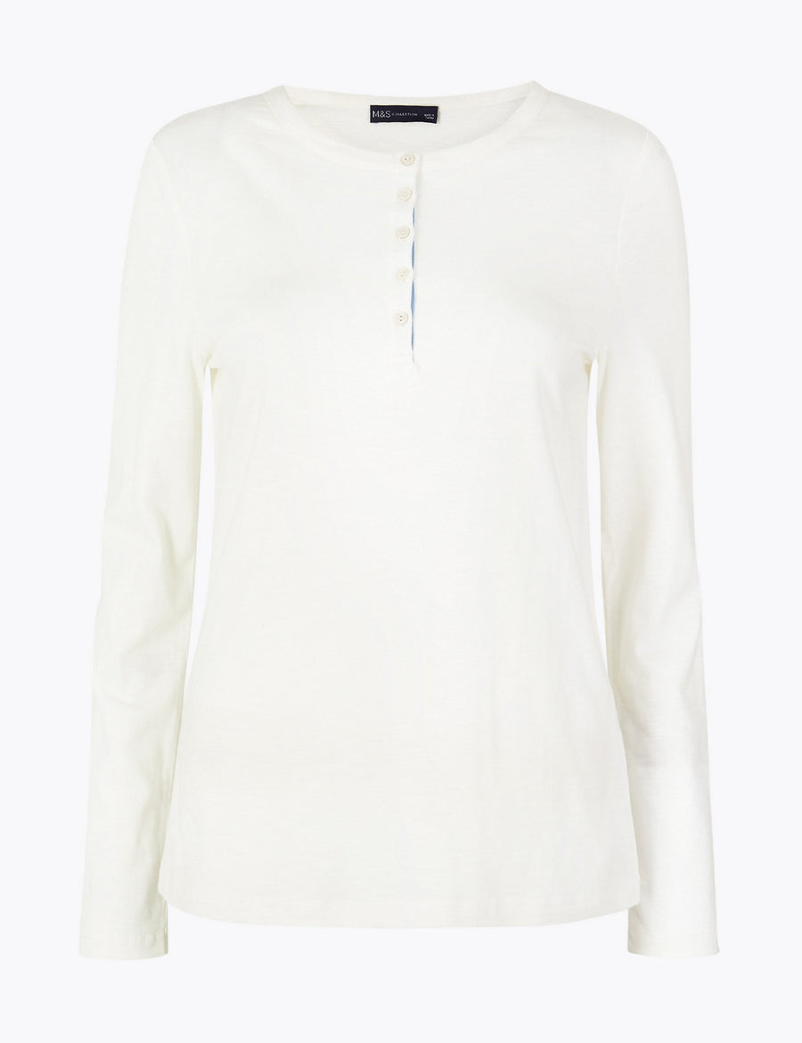 Pure Cotton Straight Fit Henley Top