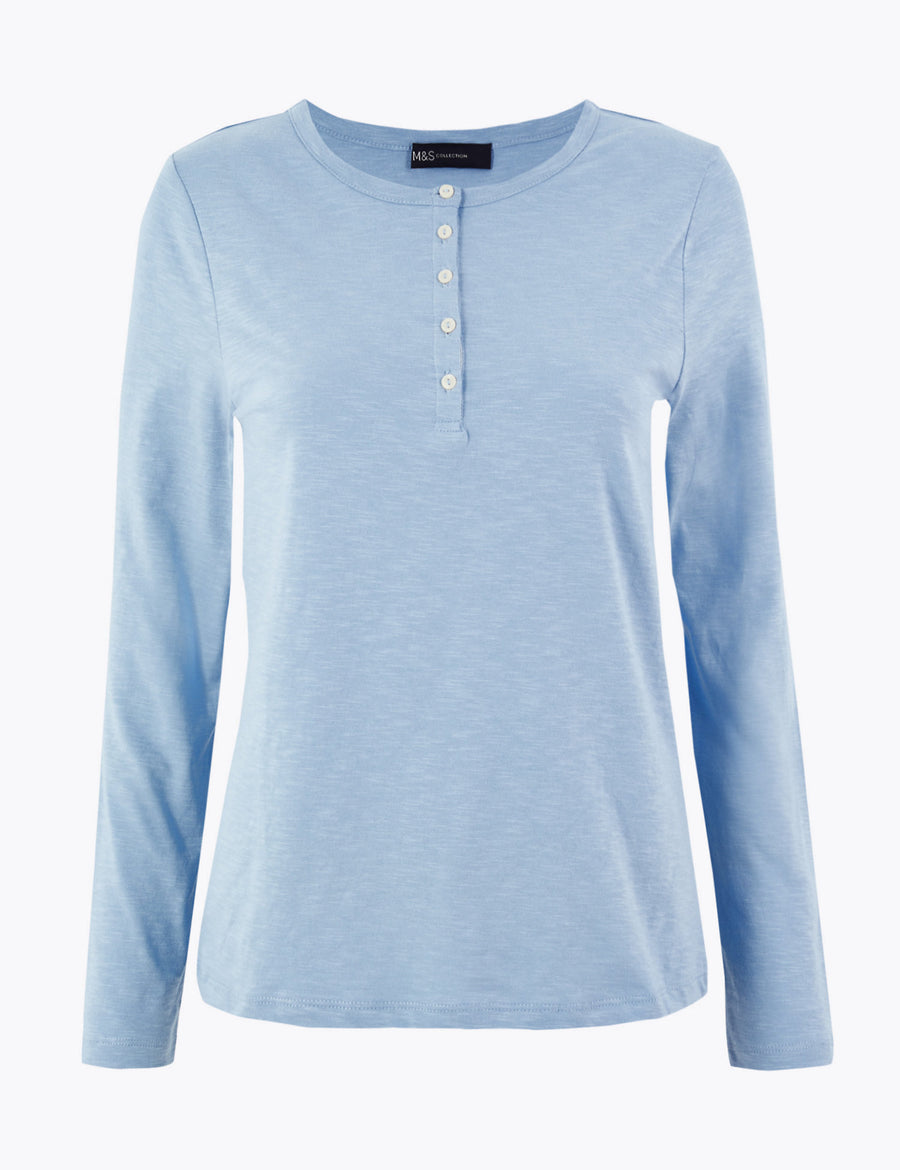 Pure Cotton Straight Fit Henley Top