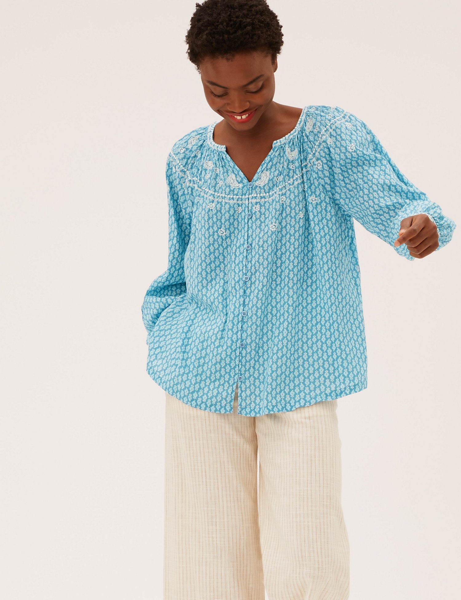 Pure Cotton Printed Long Sleeve Blouse