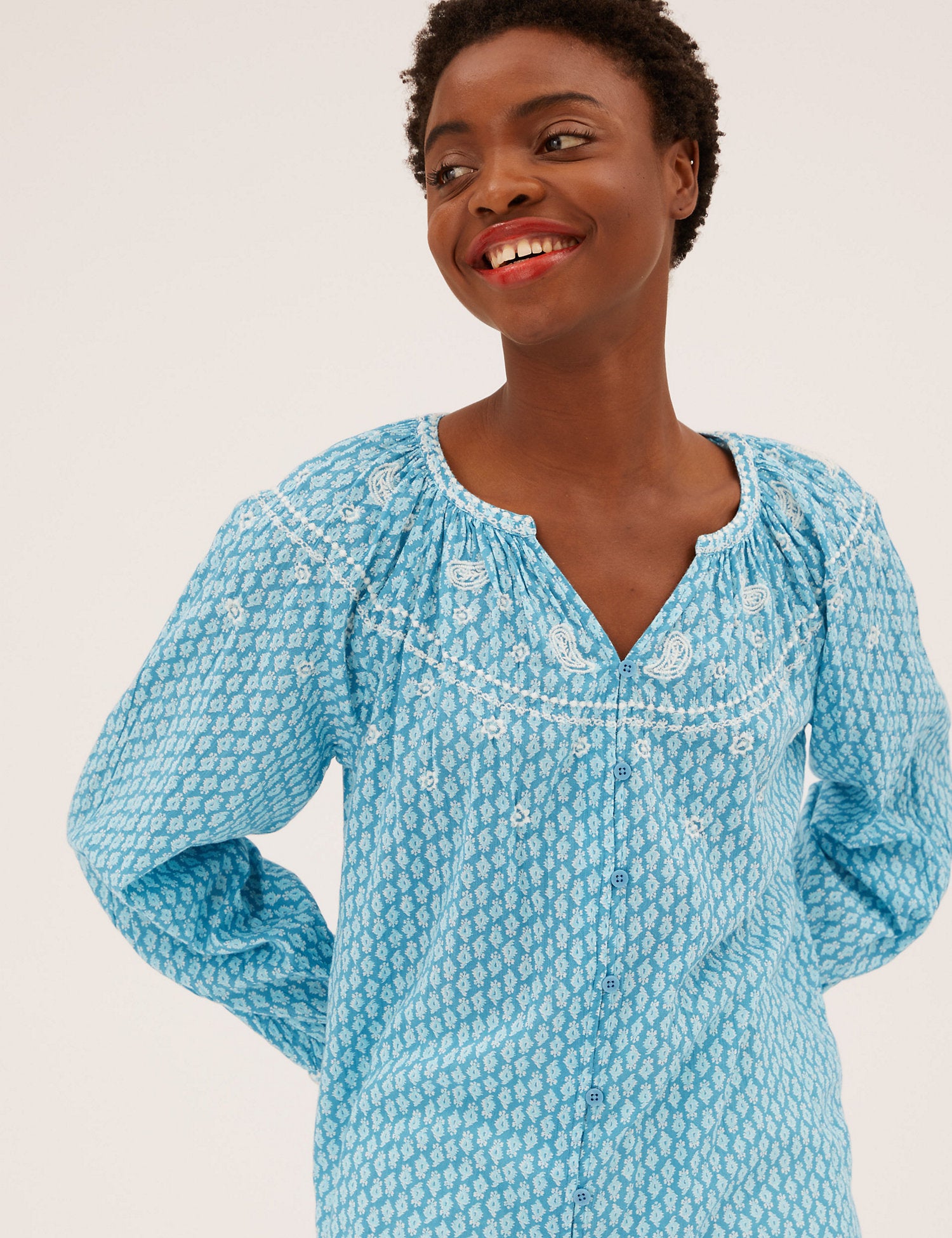 Pure Cotton Printed Long Sleeve Blouse