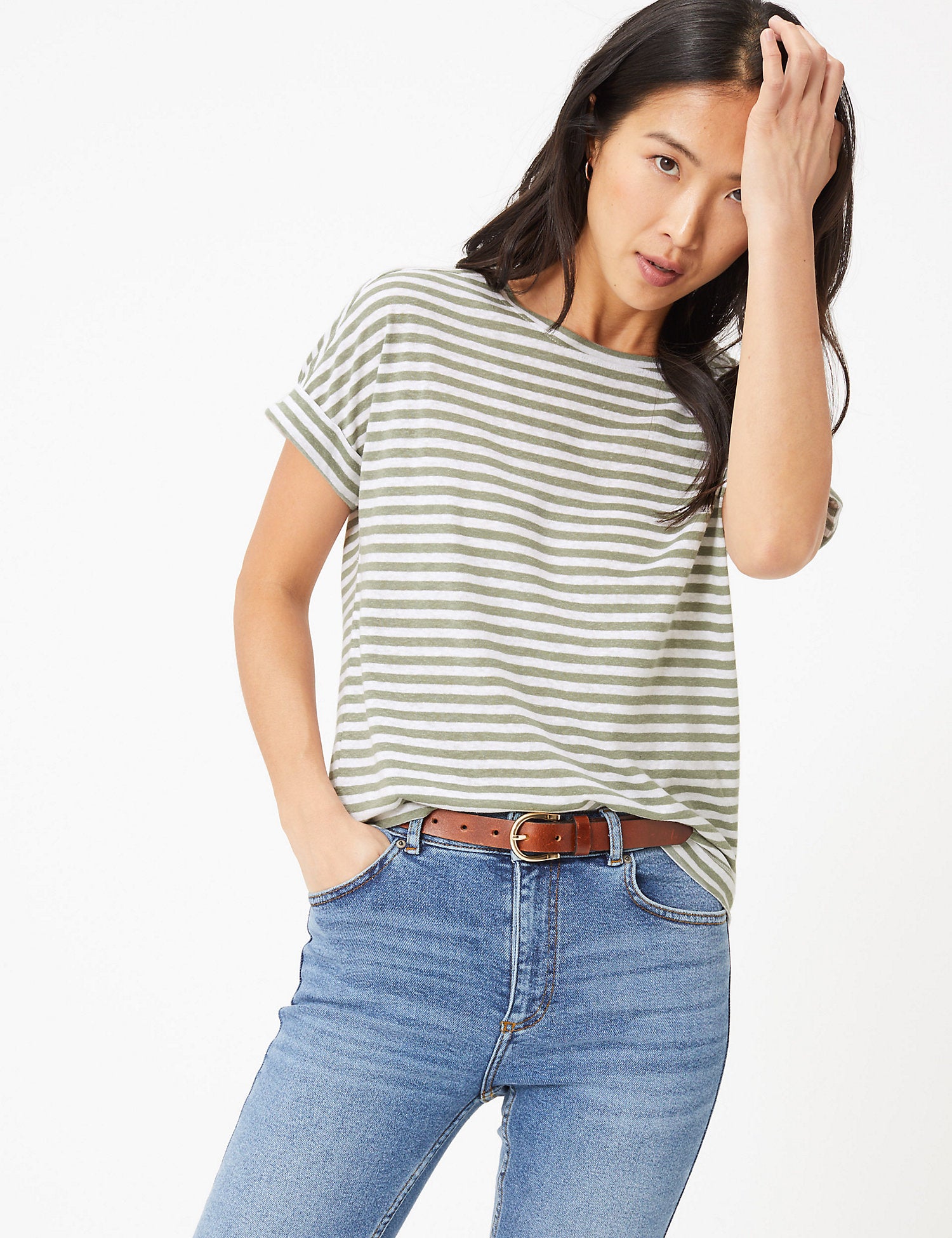 Linen Striped Relaxed T-Shirt