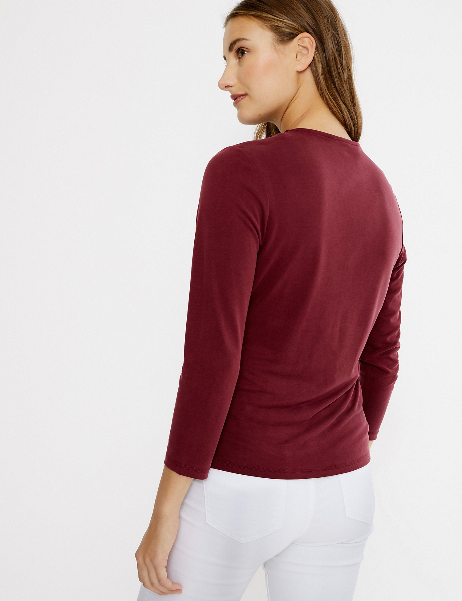 Twisted Front V-Neck Fitted Long Sleeve Top