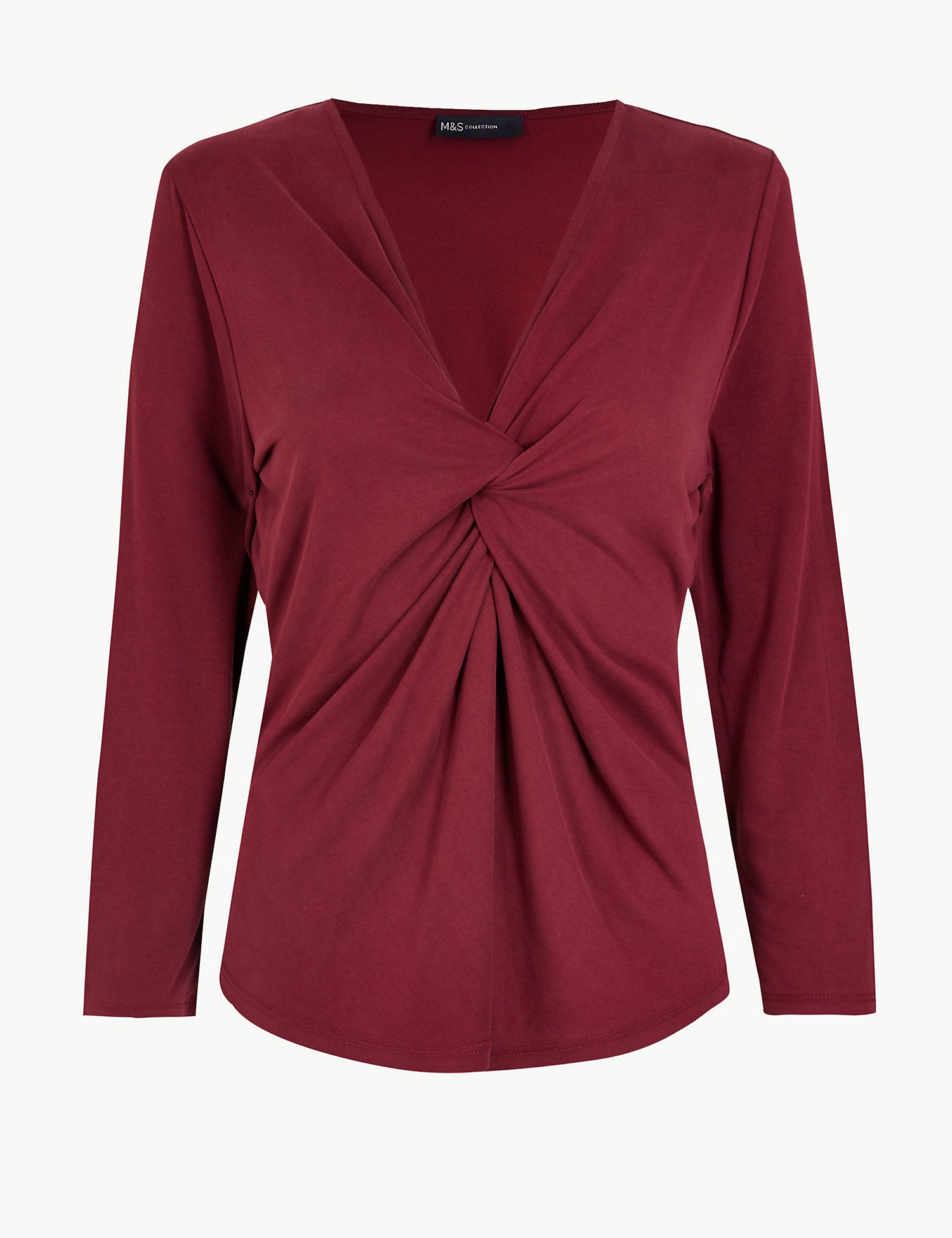 Twisted Front V-Neck Fitted Long Sleeve Top