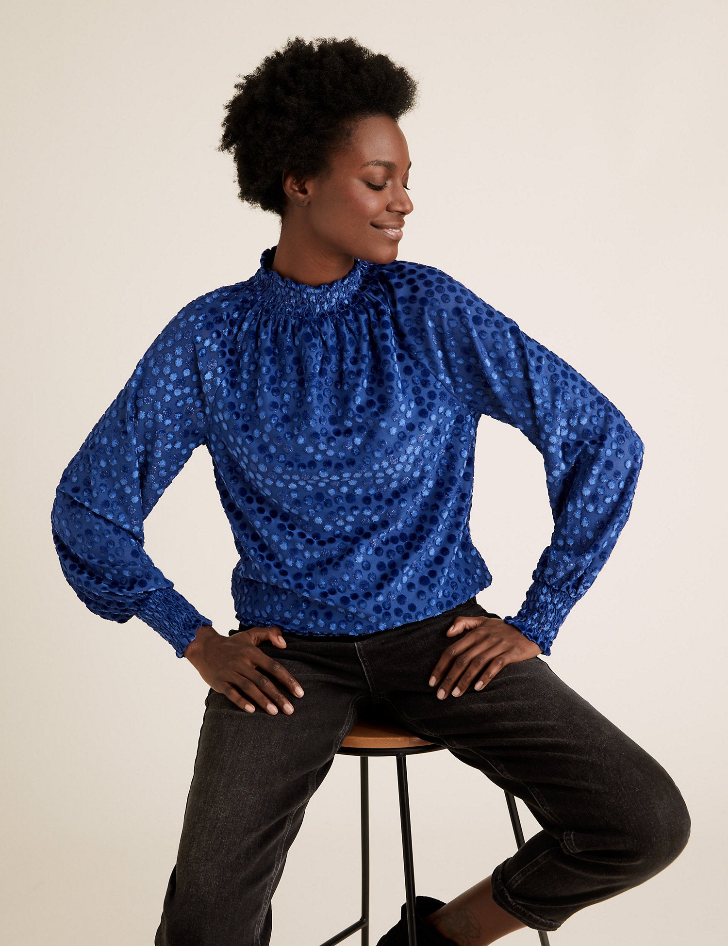 Devore Polka Dot High Neck Relaxed Top