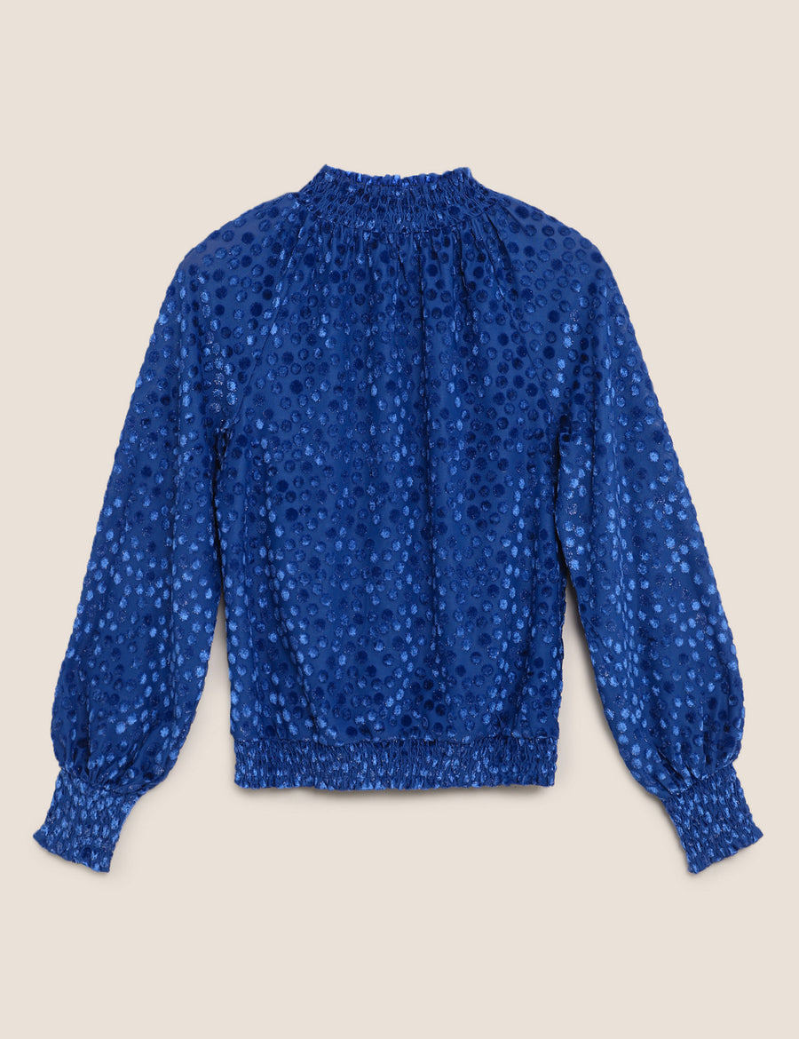 Devore Polka Dot High Neck Relaxed Top