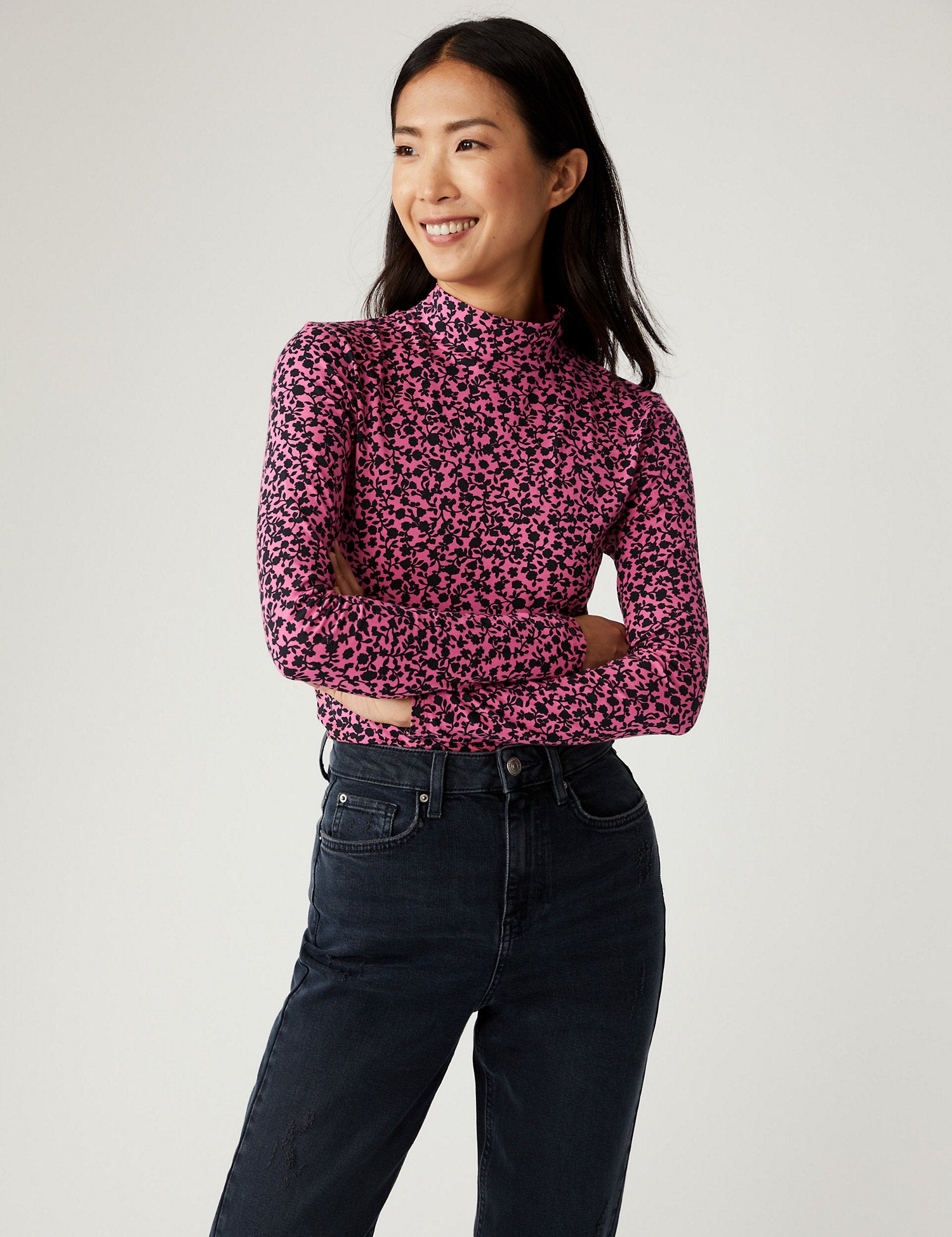 Cotton Rich Printed Funnel Neck Top