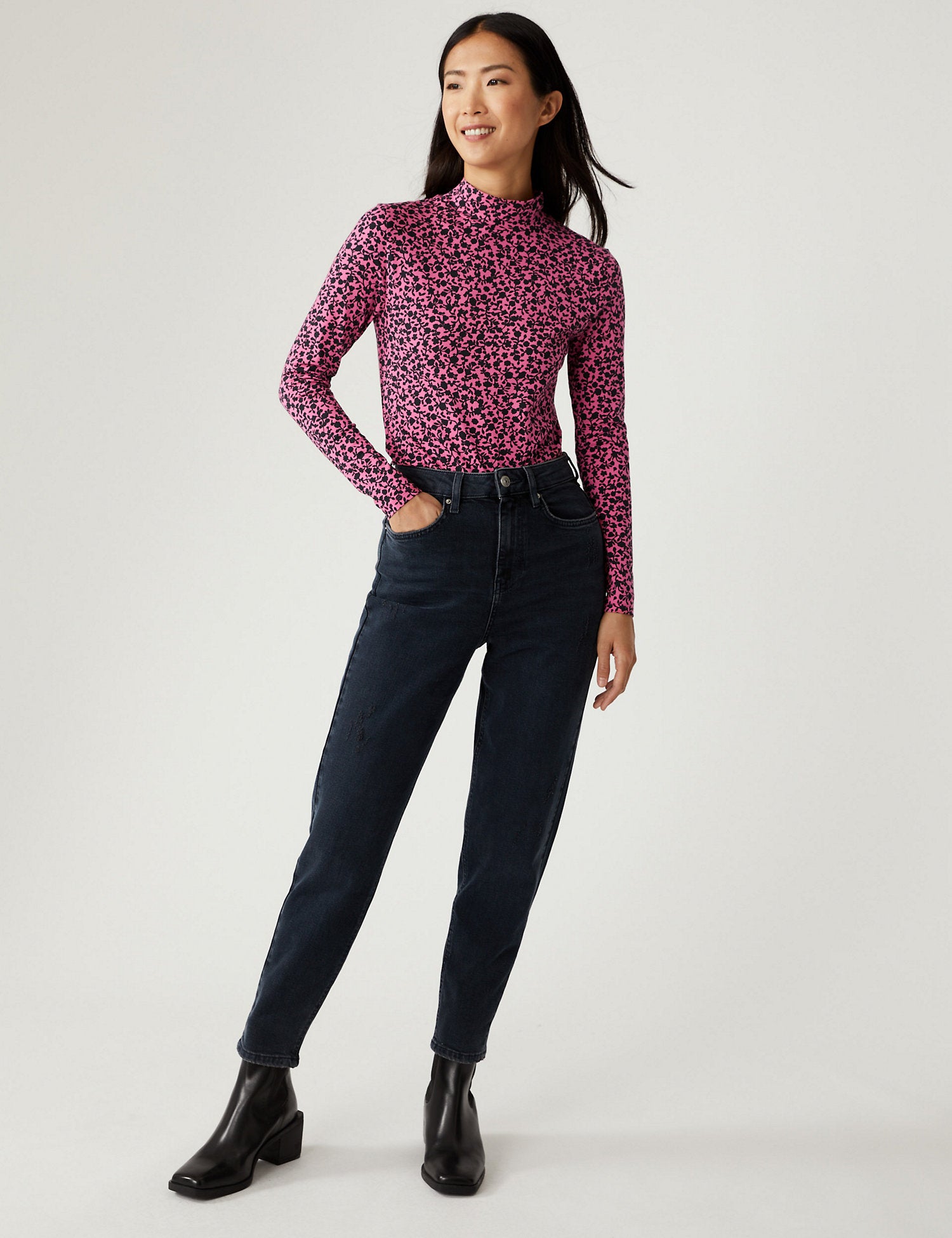Cotton Rich Printed Funnel Neck Top