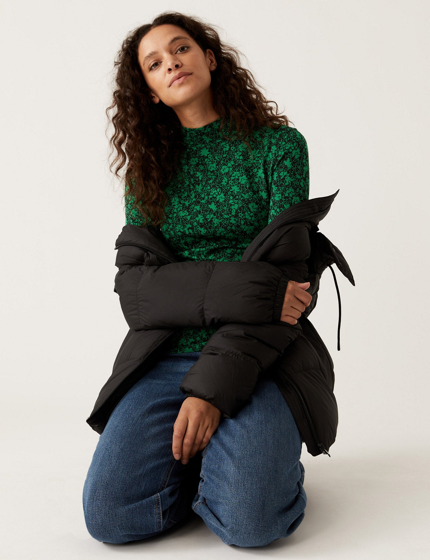 Cotton Rich Printed Funnel Neck Top