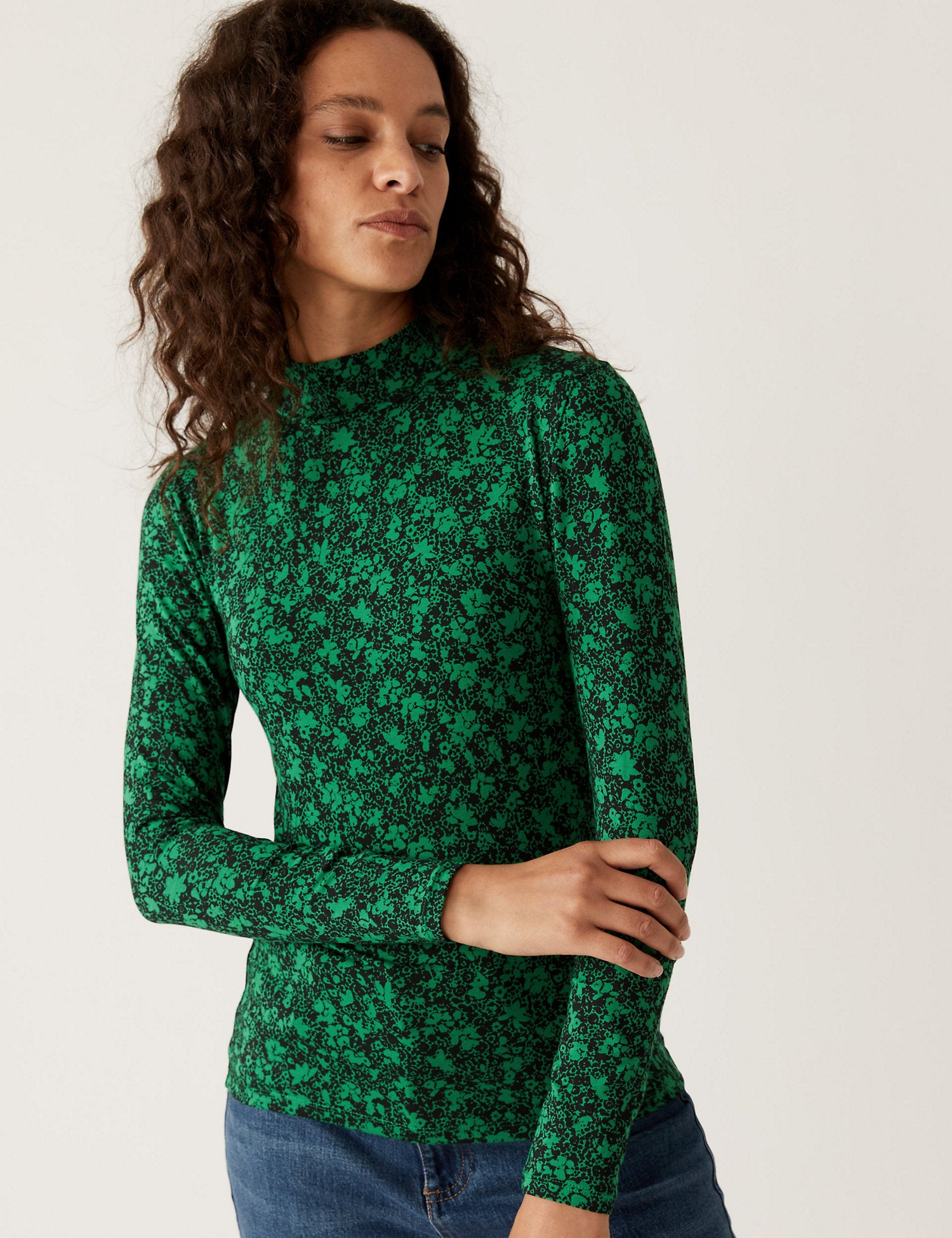 Cotton Rich Printed Funnel Neck Top