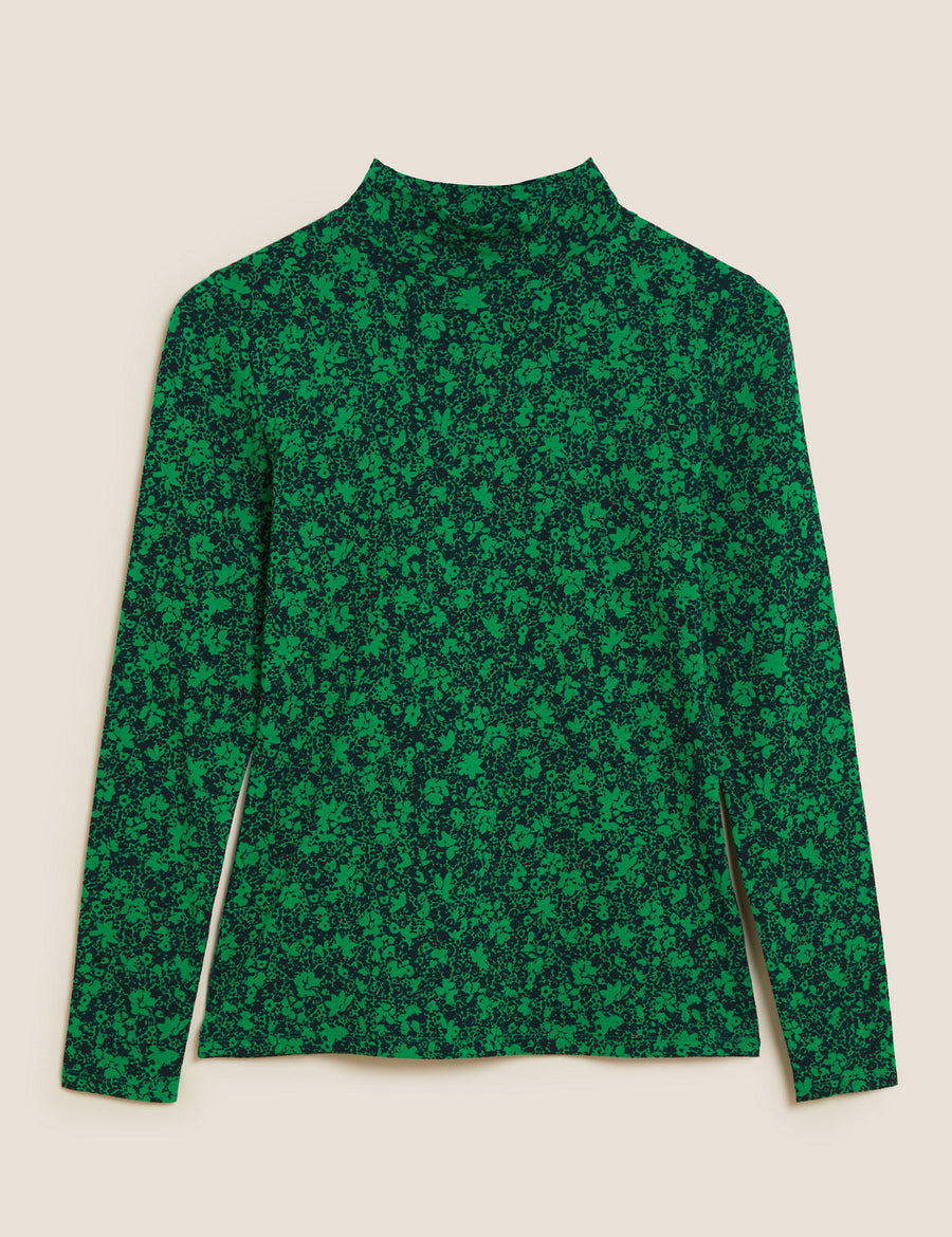 Cotton Rich Printed Funnel Neck Top