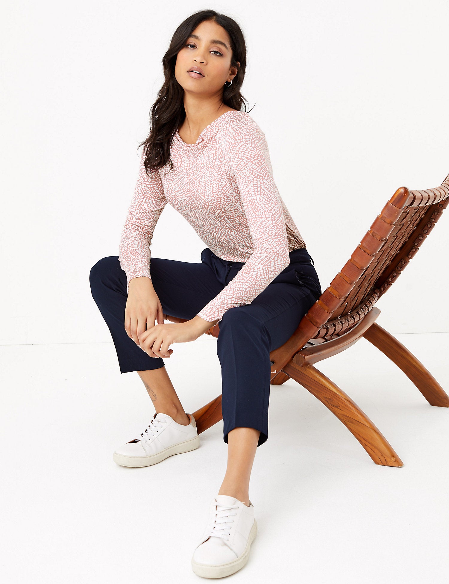 Printed Cowl Neck Long Sleeve Top