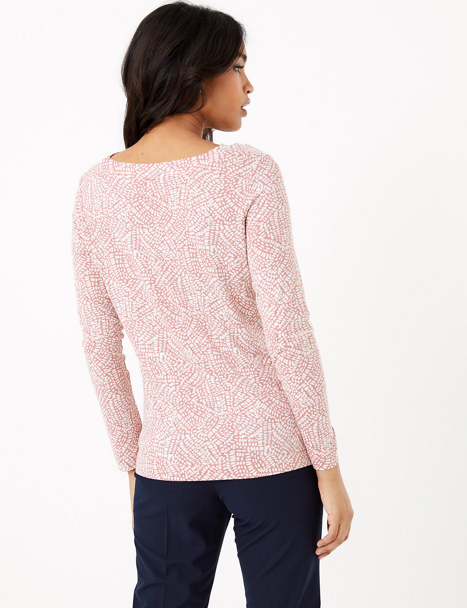 Printed Cowl Neck Long Sleeve Top