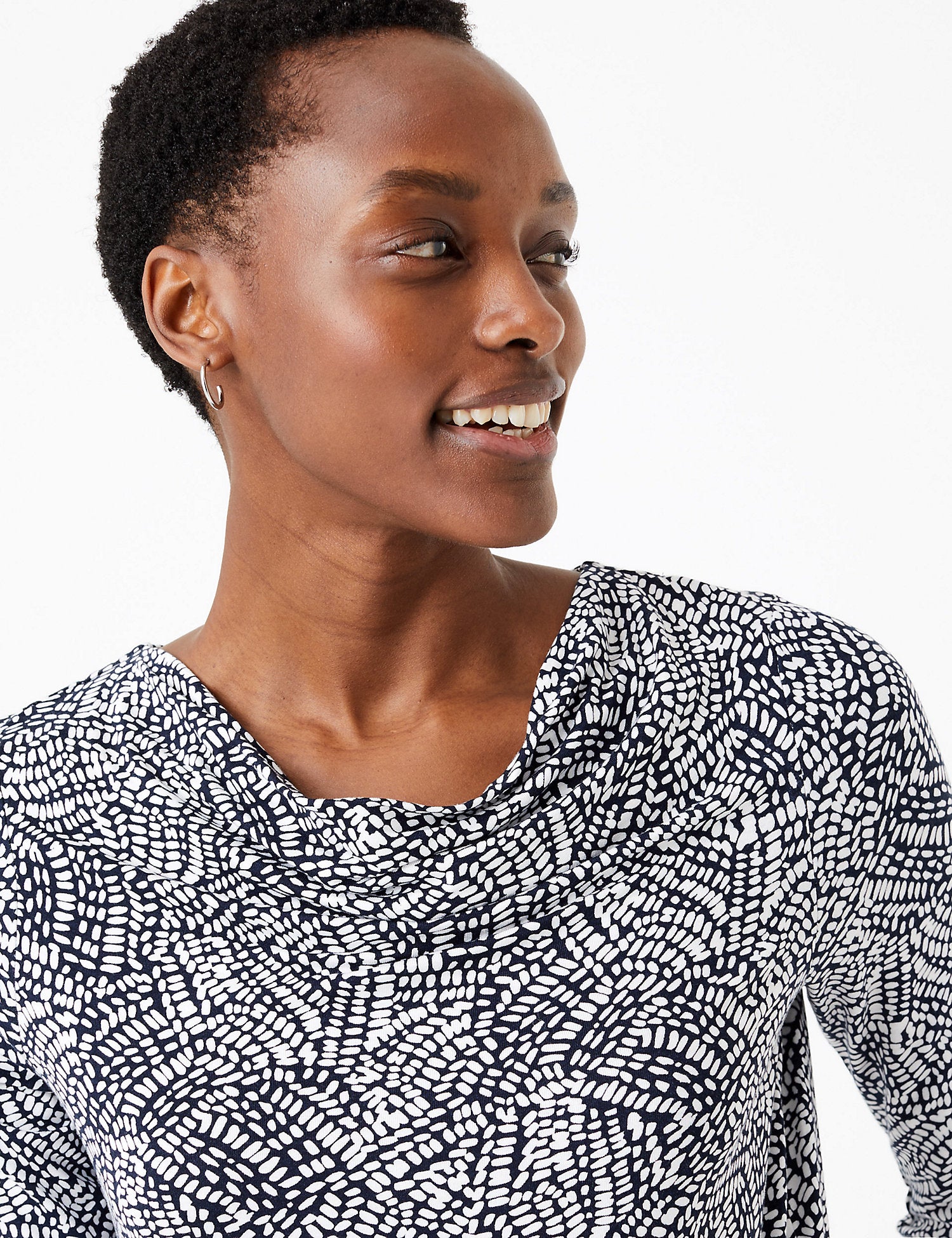 Printed Cowl Neck Long Sleeve Top