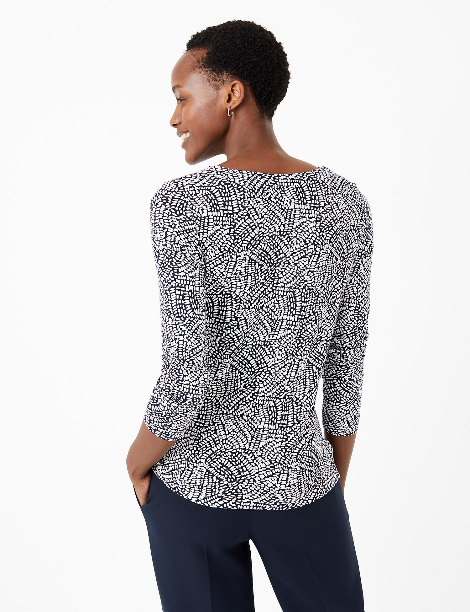 Printed Cowl Neck Long Sleeve Top