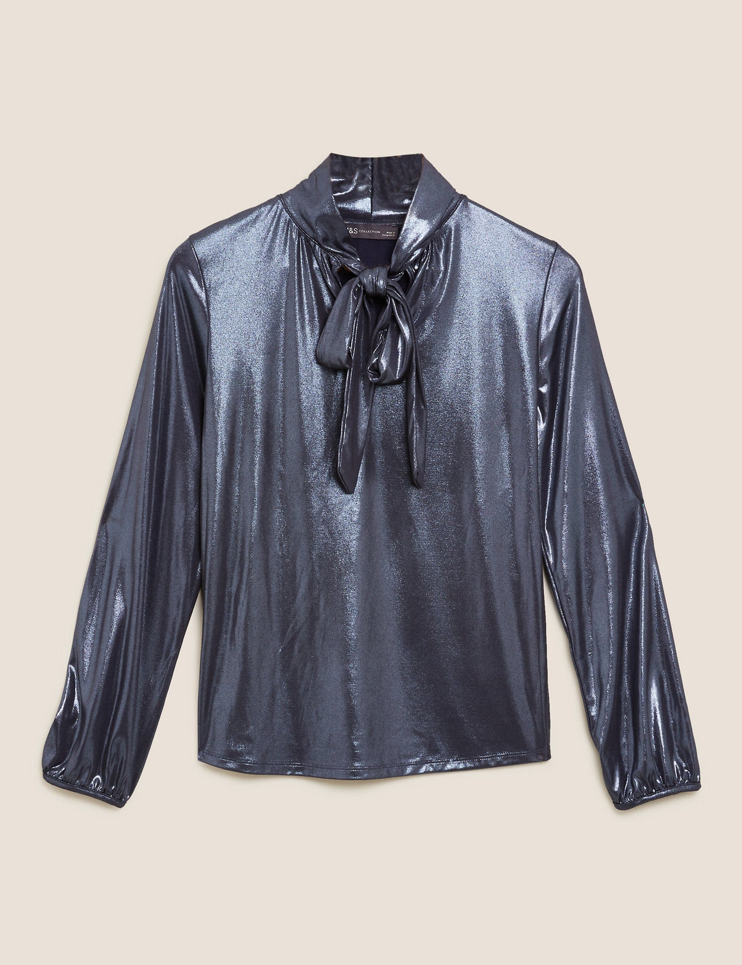 Metallic Tie Neck Relaxed Top