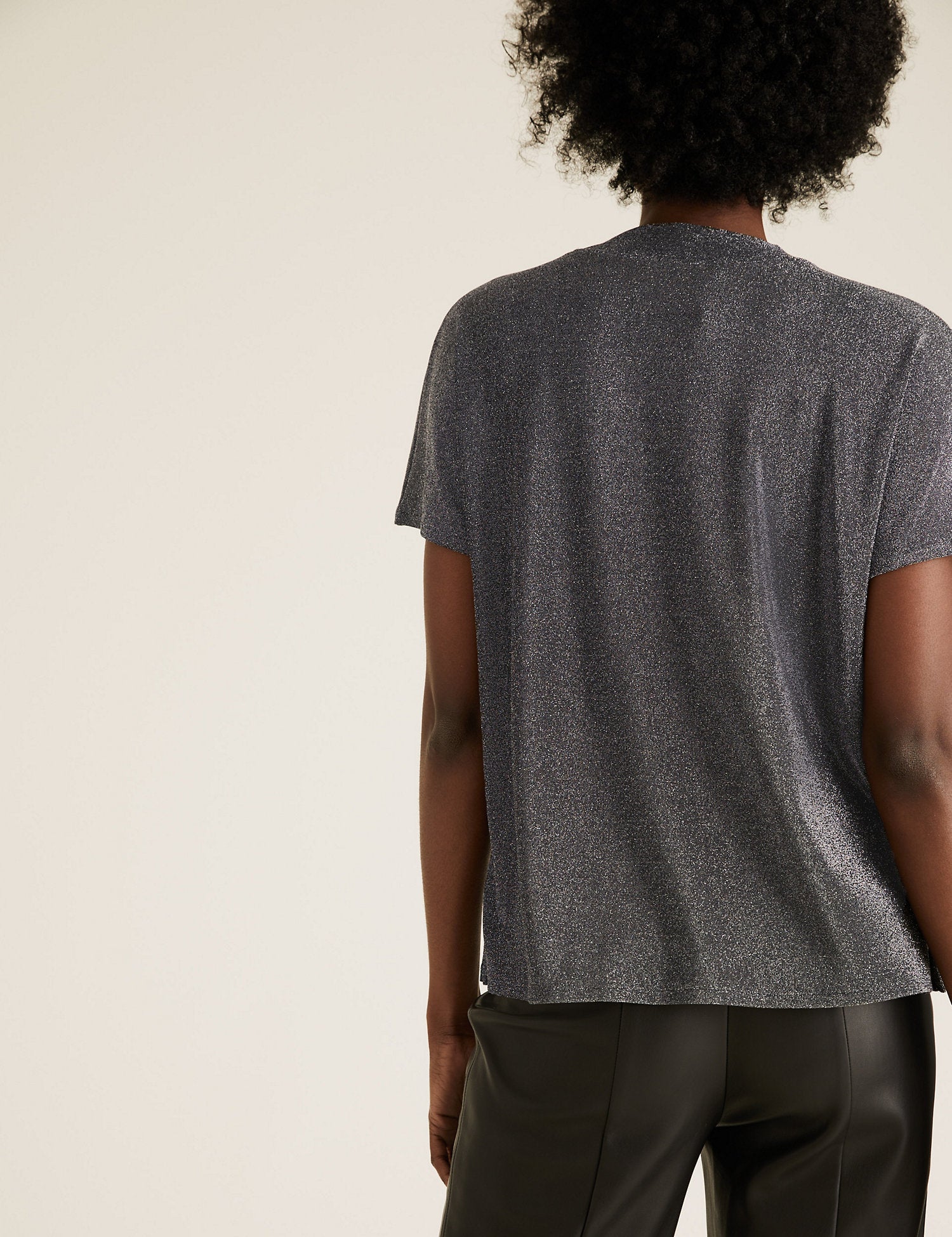 Shimmer High Neck Relaxed Short Sleeve Top
