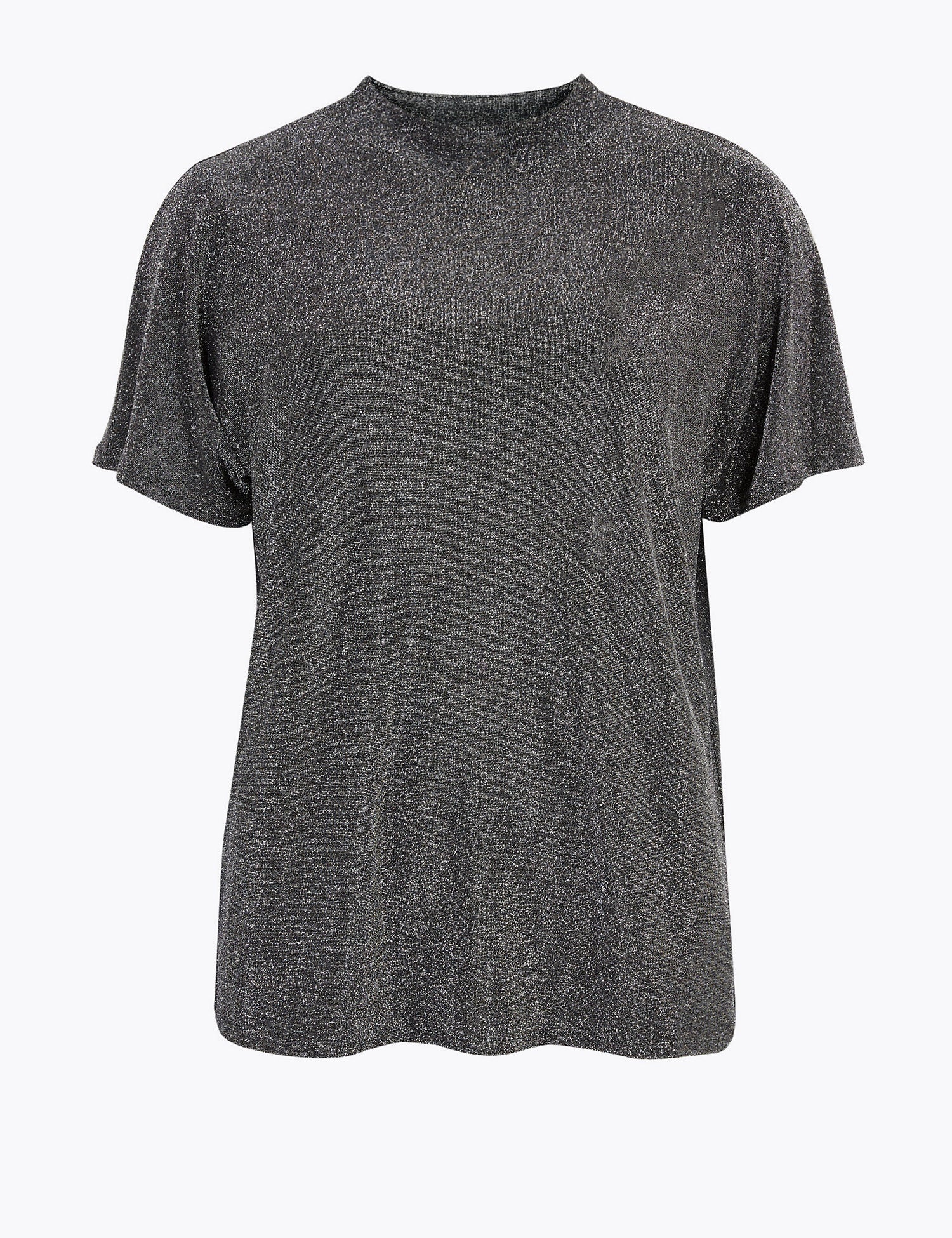 Shimmer High Neck Relaxed Short Sleeve Top