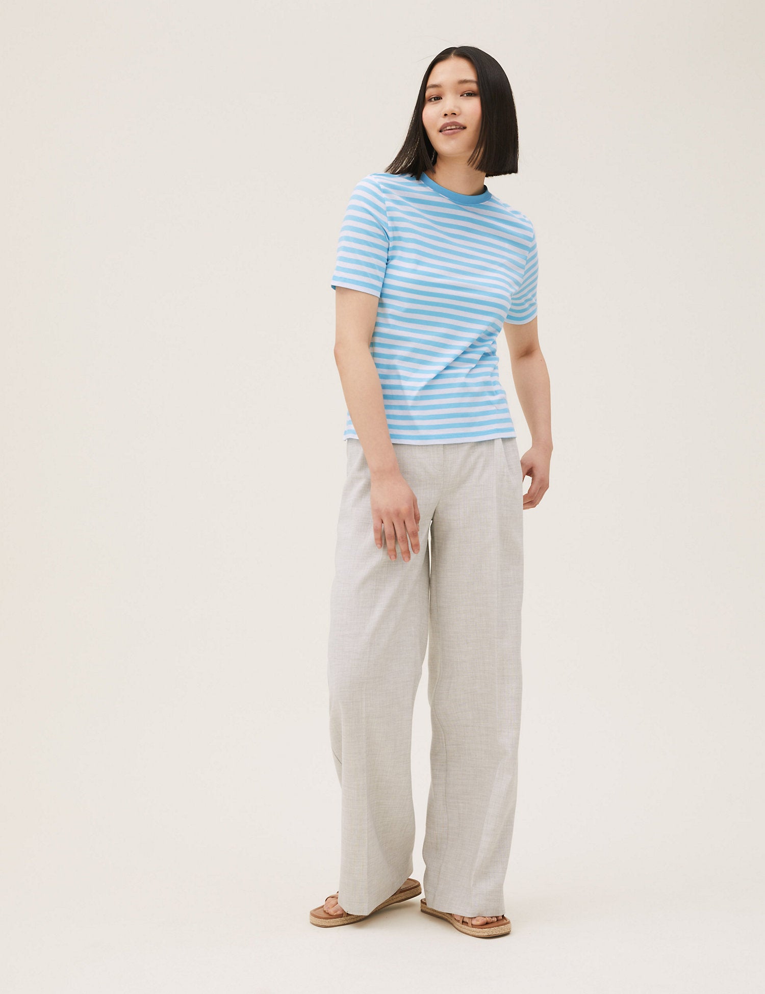 Pure Cotton Striped Crew Neck T-Shirt