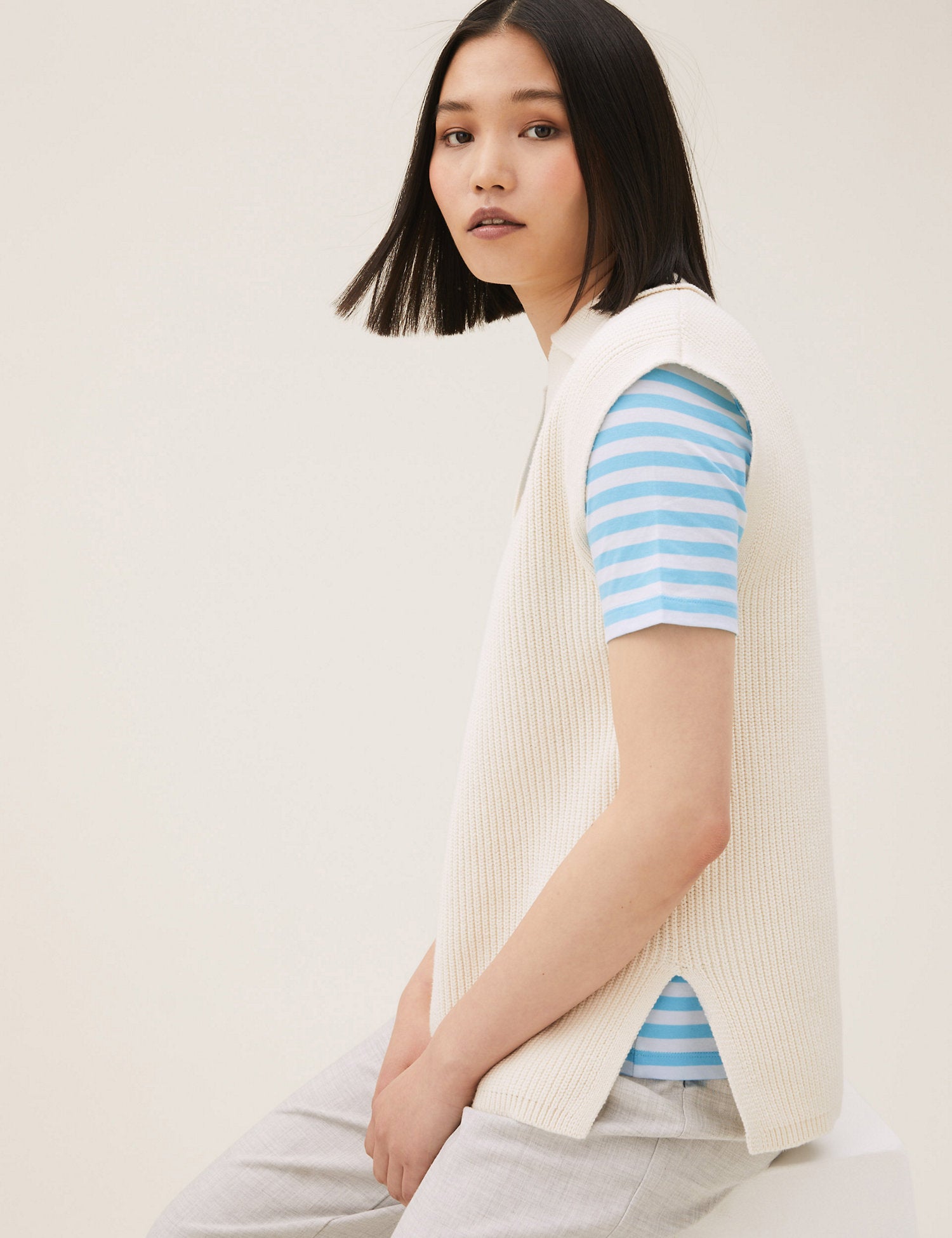 Pure Cotton Striped Crew Neck T-Shirt