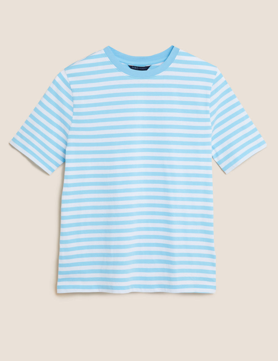 Pure Cotton Striped Crew Neck T-Shirt