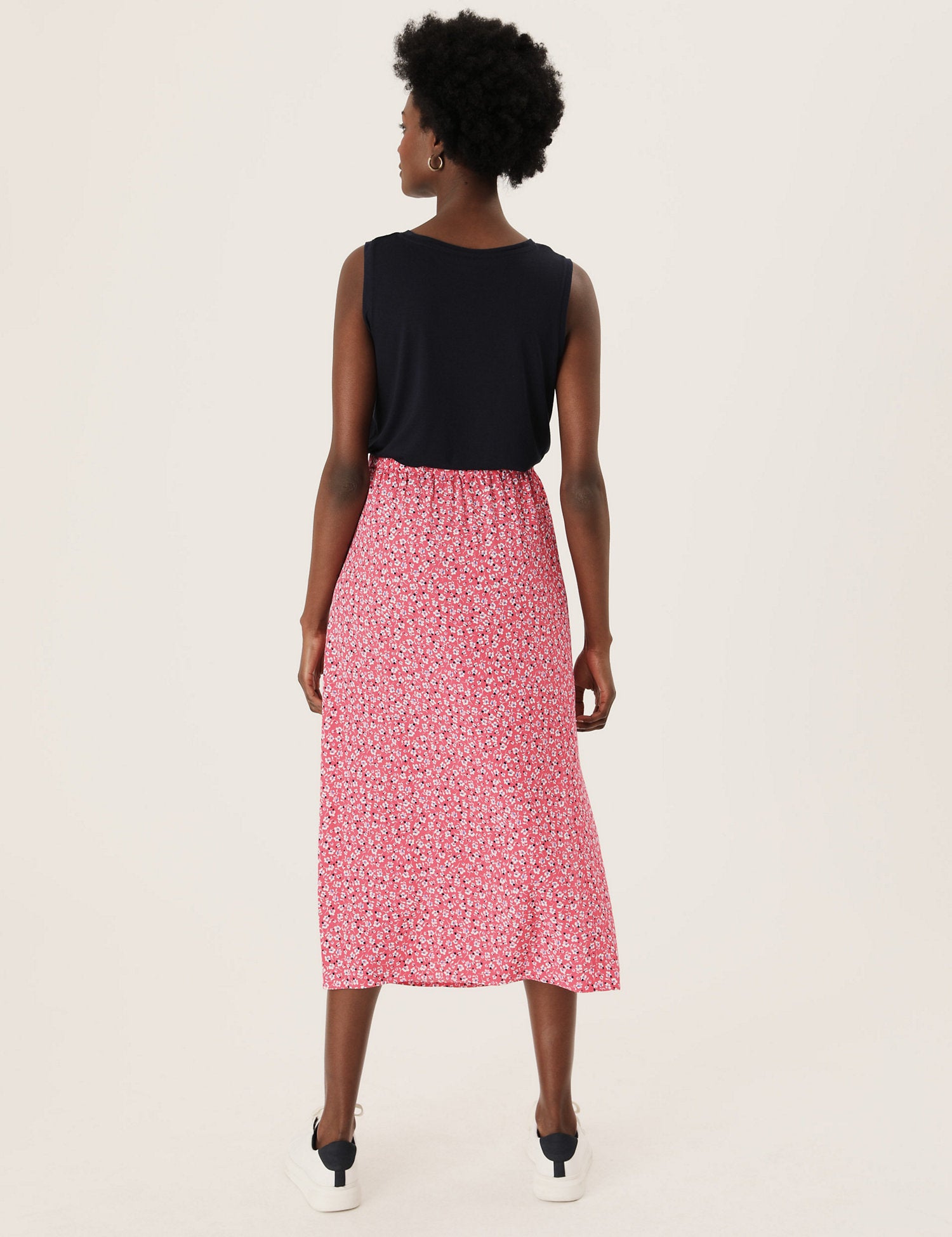 Ditsy Floral Side Split Midi Straight Skirt
