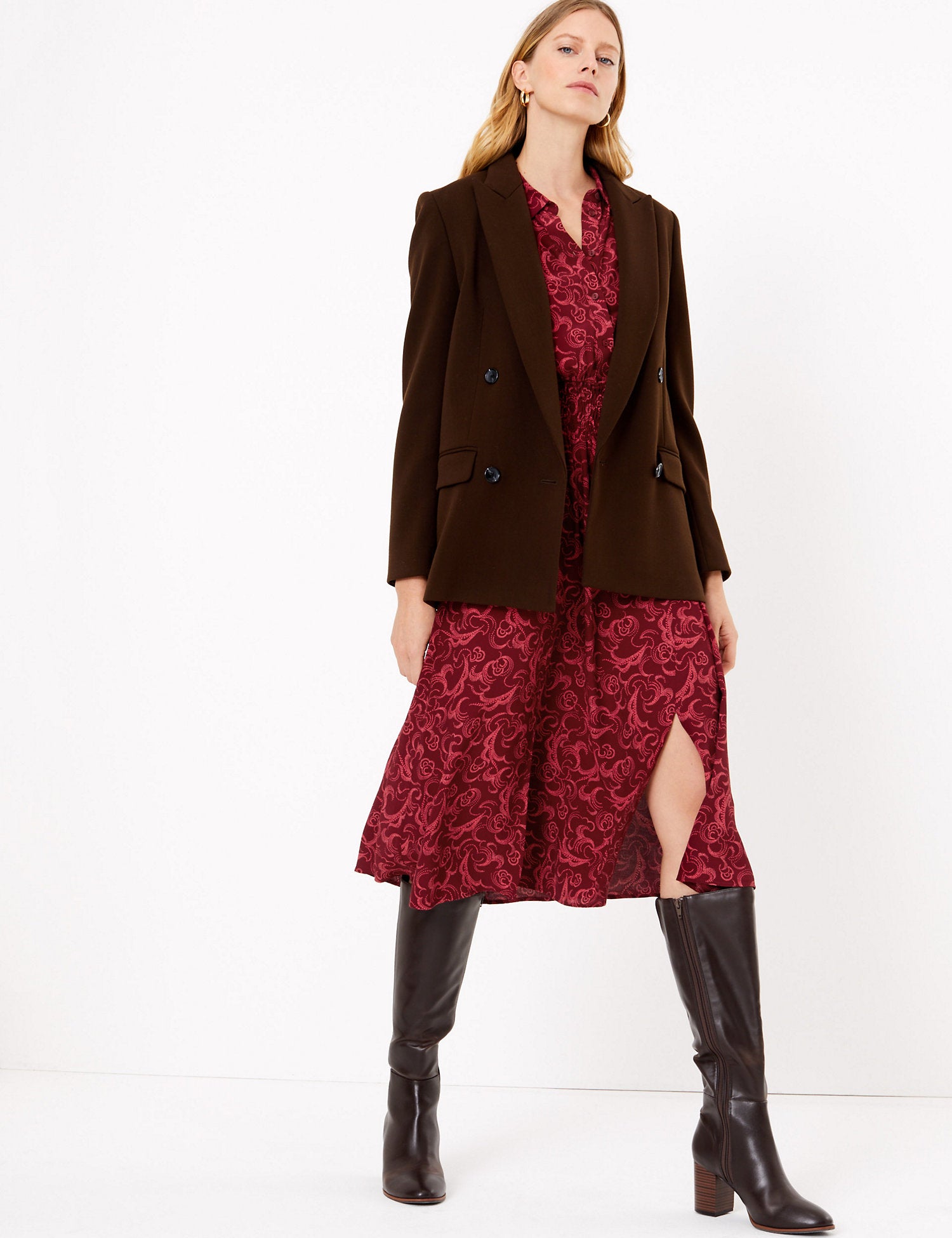 Swirl Print Waisted Midi Shirt Dress