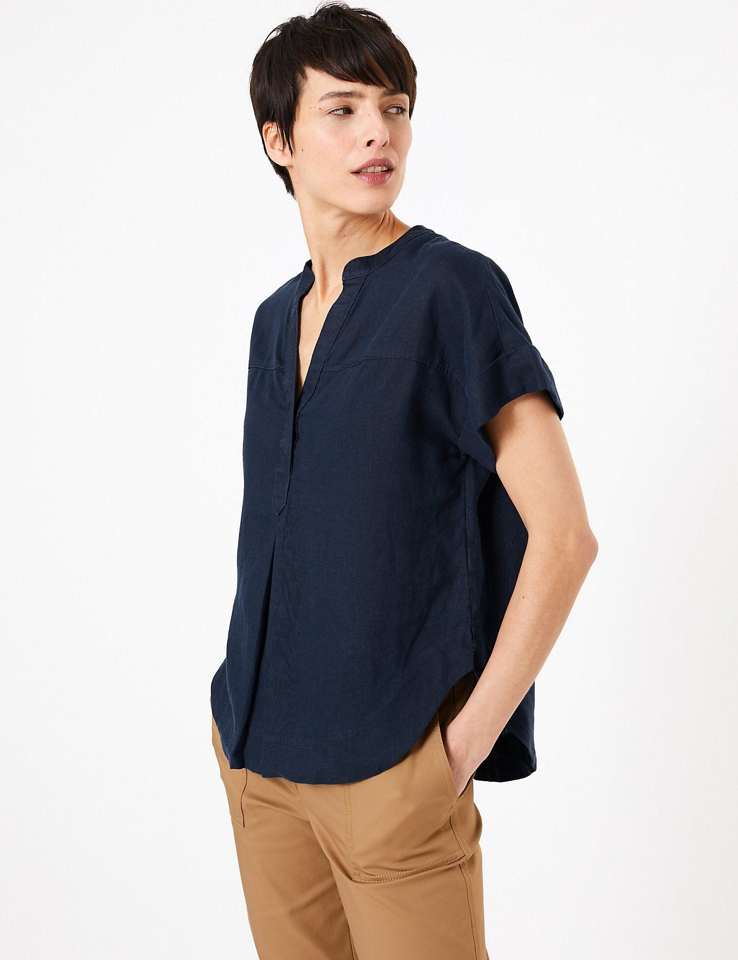 Pure Linen Popover Blouse