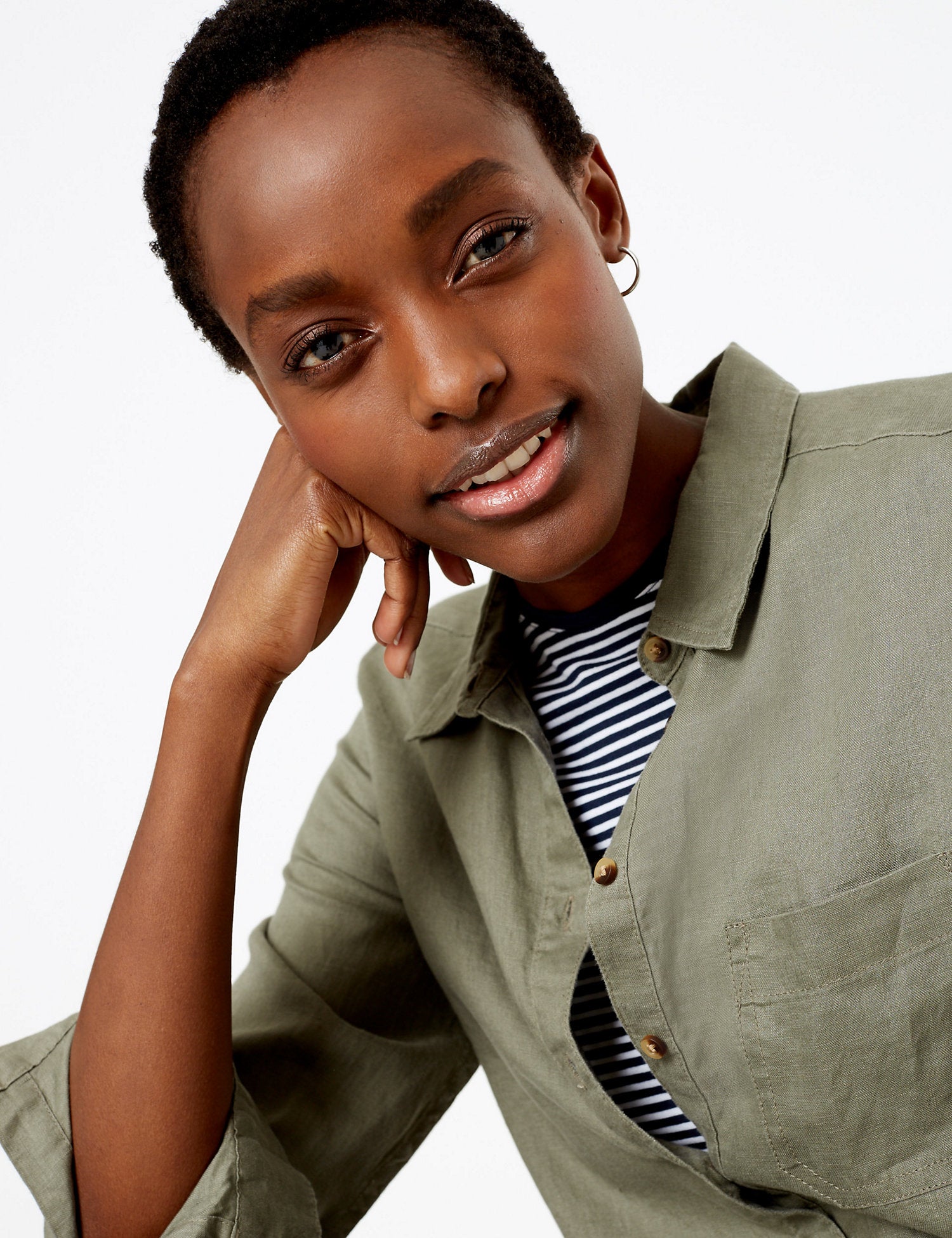 Pure Linen Button Detail Long Sleeve Shirt