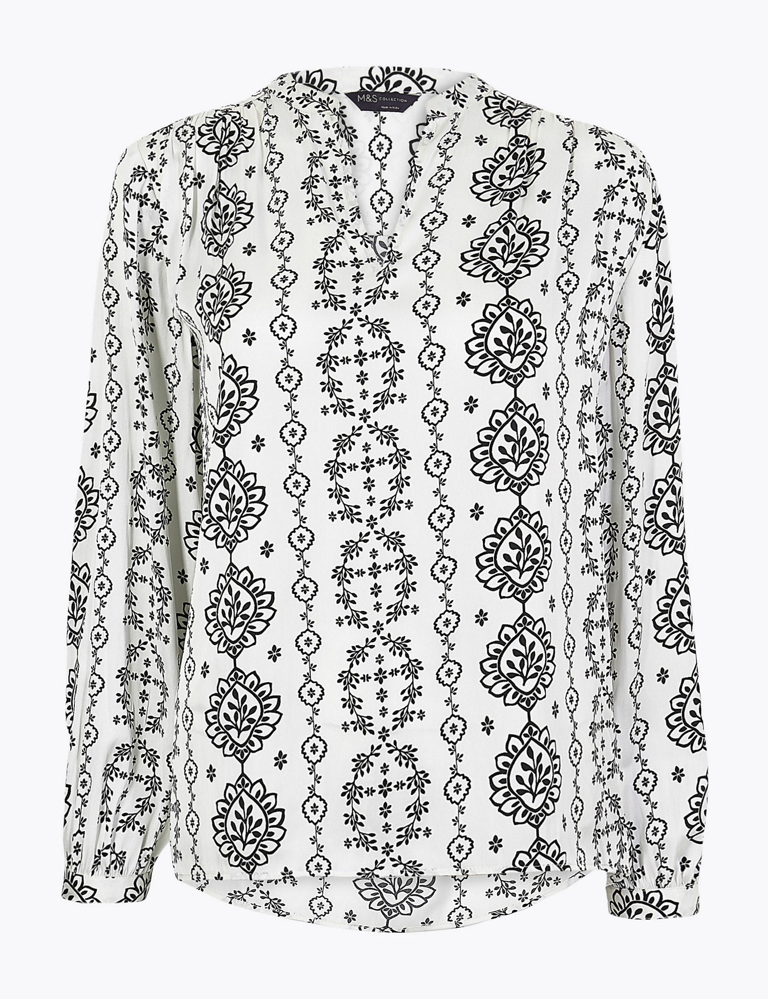 Washed Satin Printed Long Sleeve Blouse