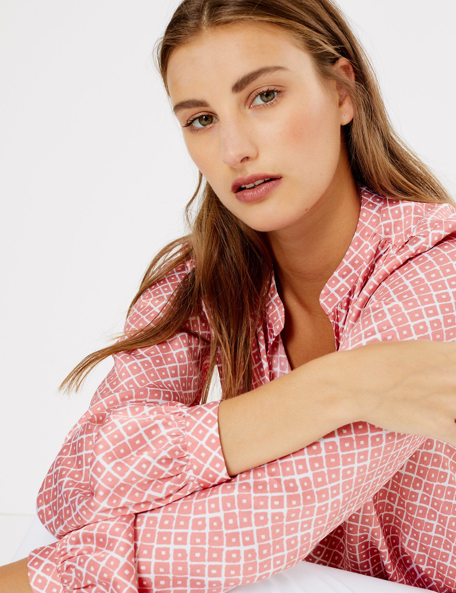 Washed Satin Printed Relaxed Fit Blouse
