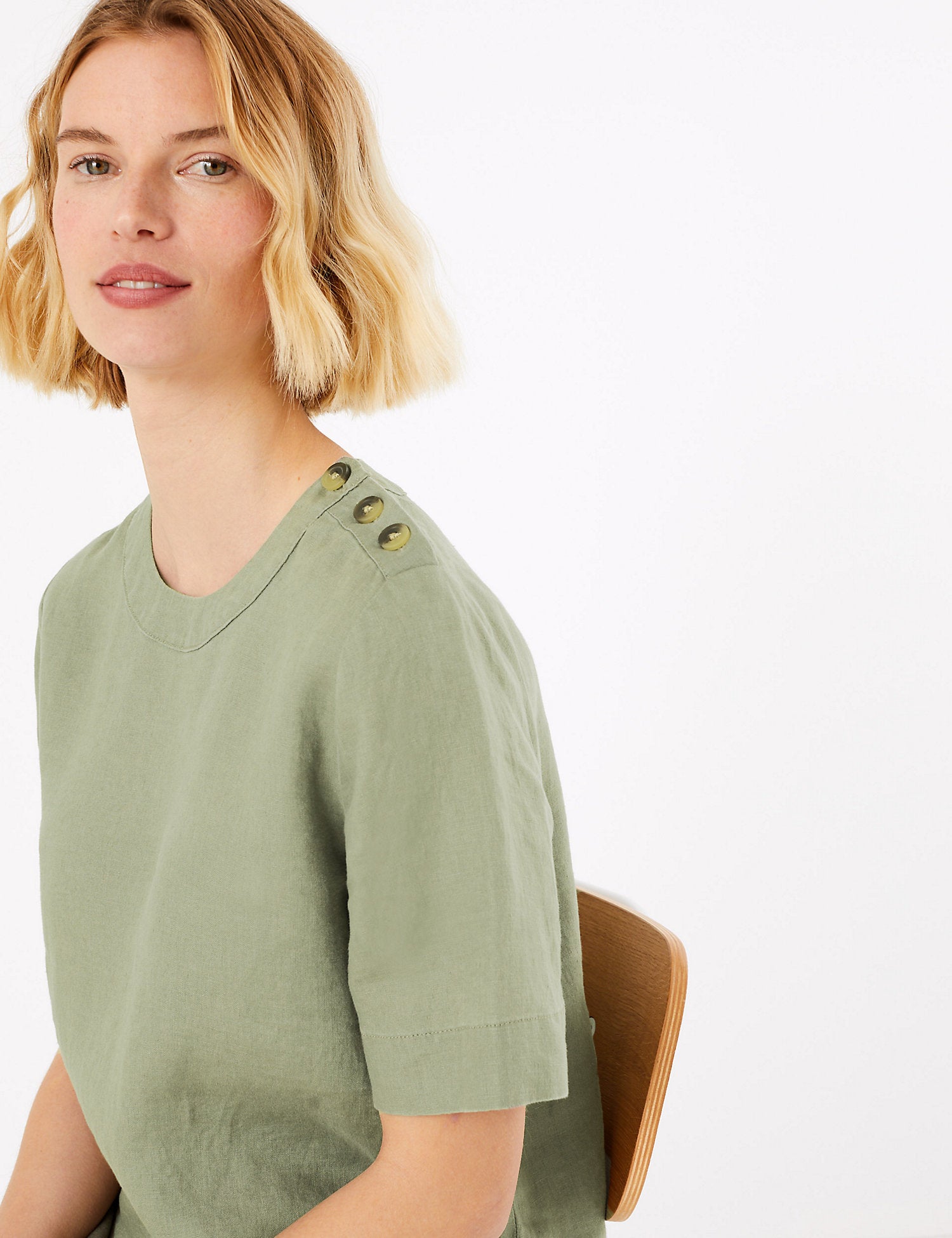 Pure Linen Button Detailed Blouse